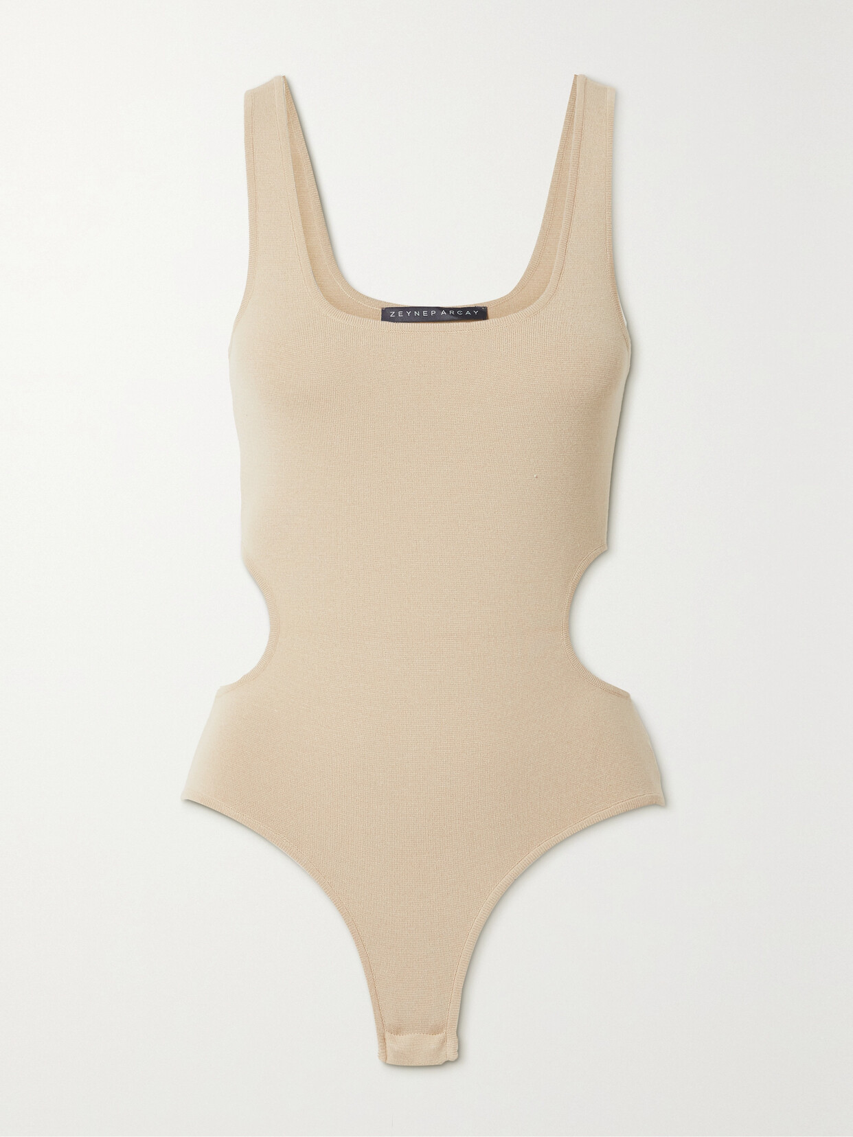 Zeynep Arcay Cutout Stretch-knit Bodysuit In Beige