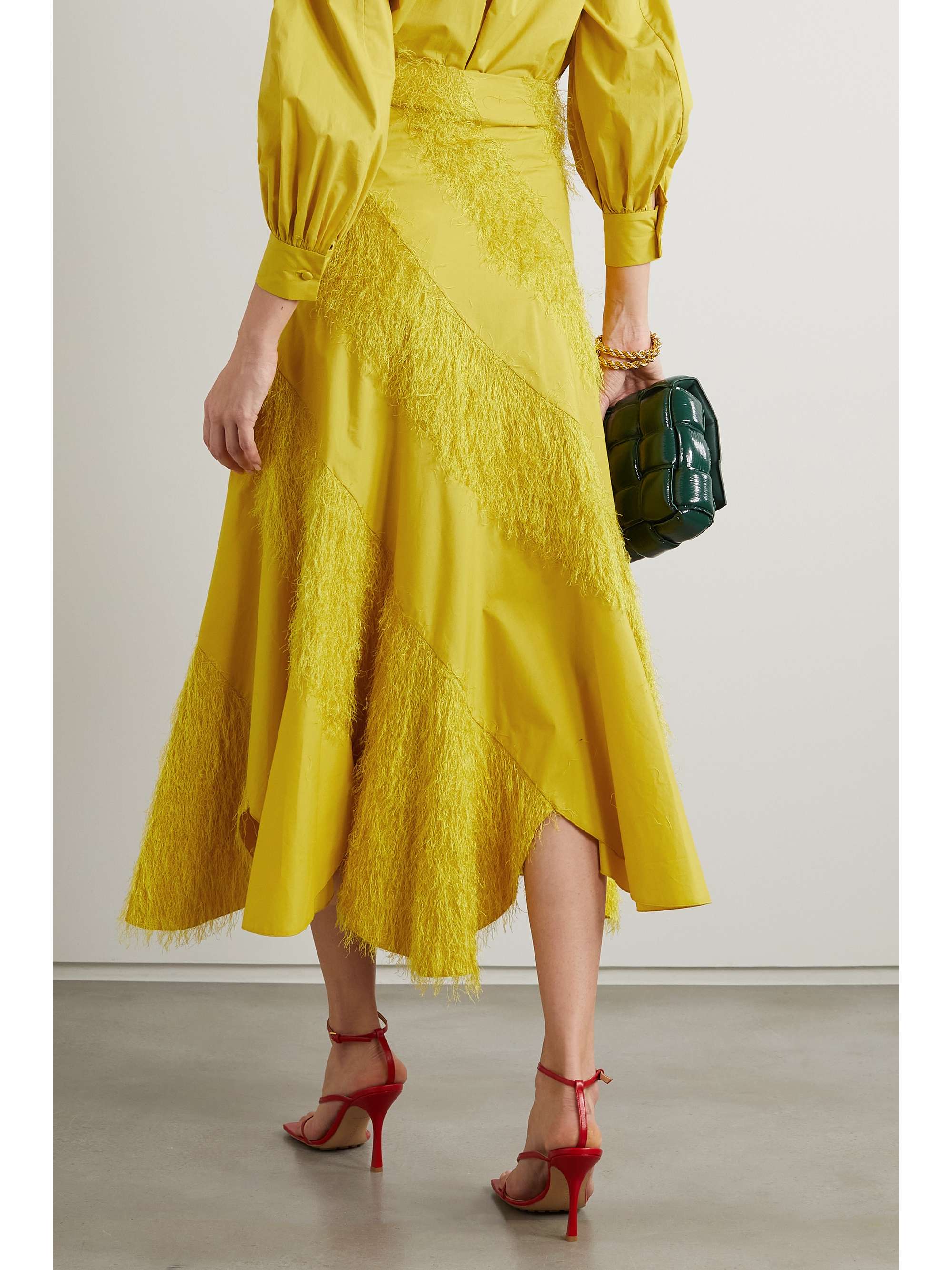 LA DOUBLEJ Lollipop asymmetric fringed cotton-poplin skirt