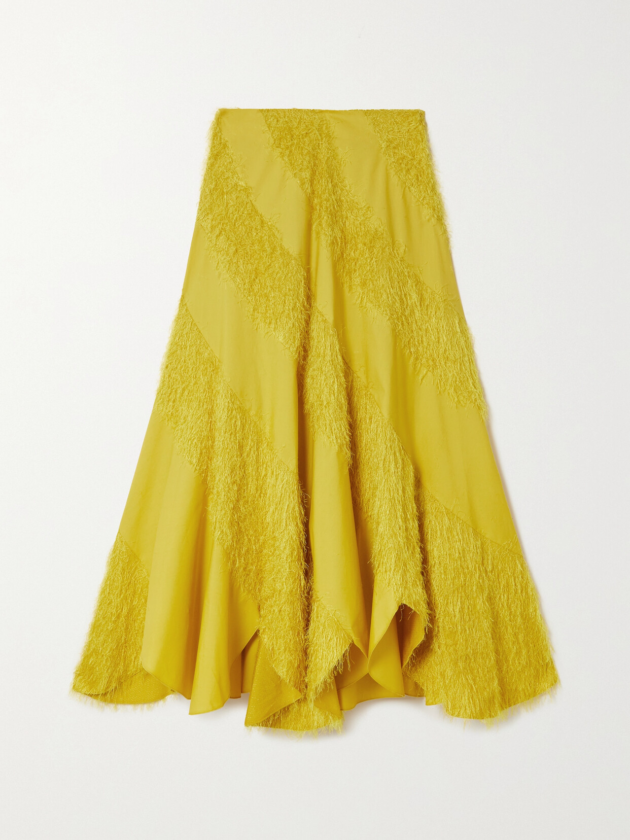 La Doublej Lollipop Asymmetric Fringed Cotton-poplin Skirt In Yellow