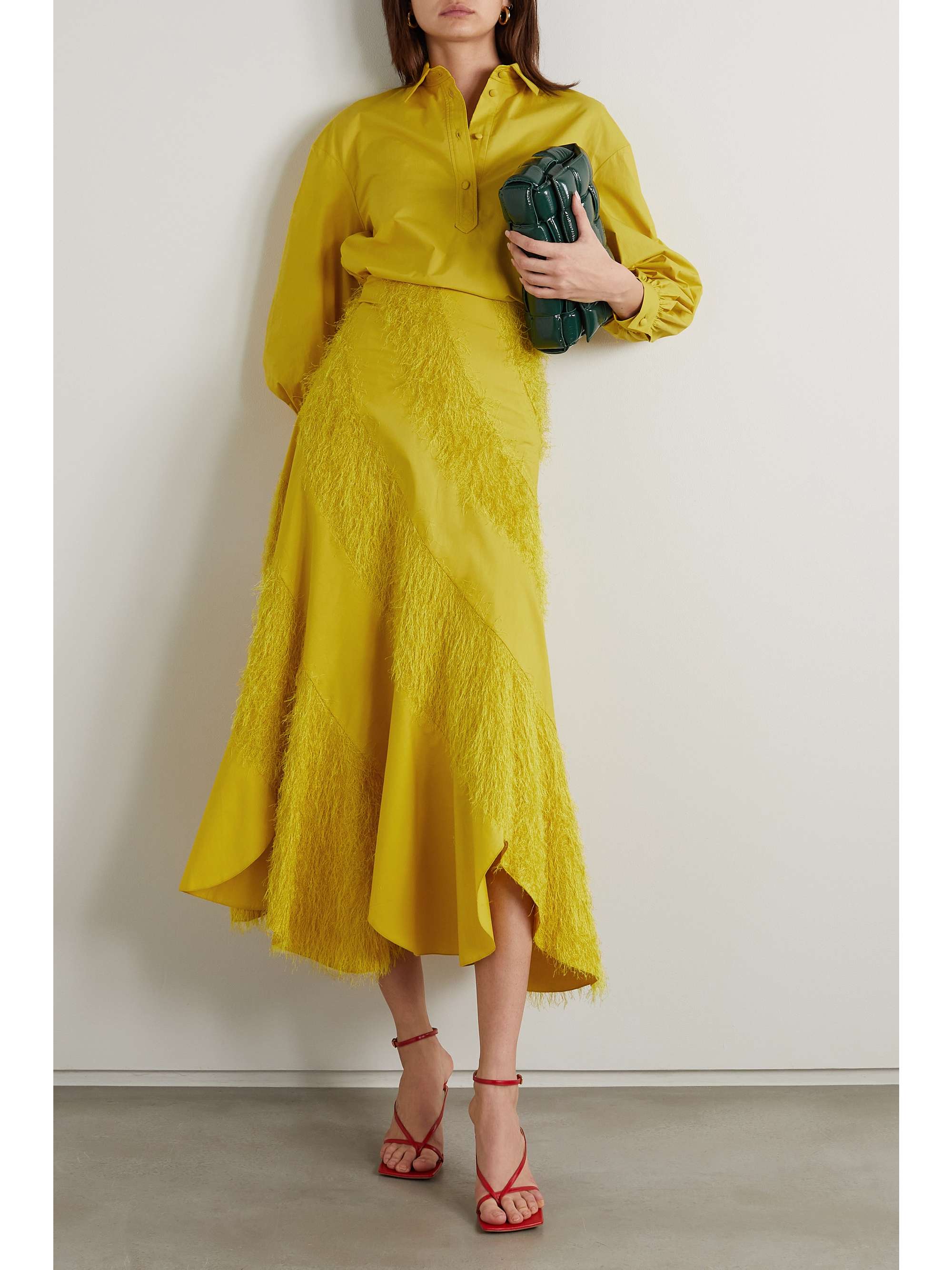 LA DOUBLEJ Lollipop asymmetric fringed cotton-poplin skirt