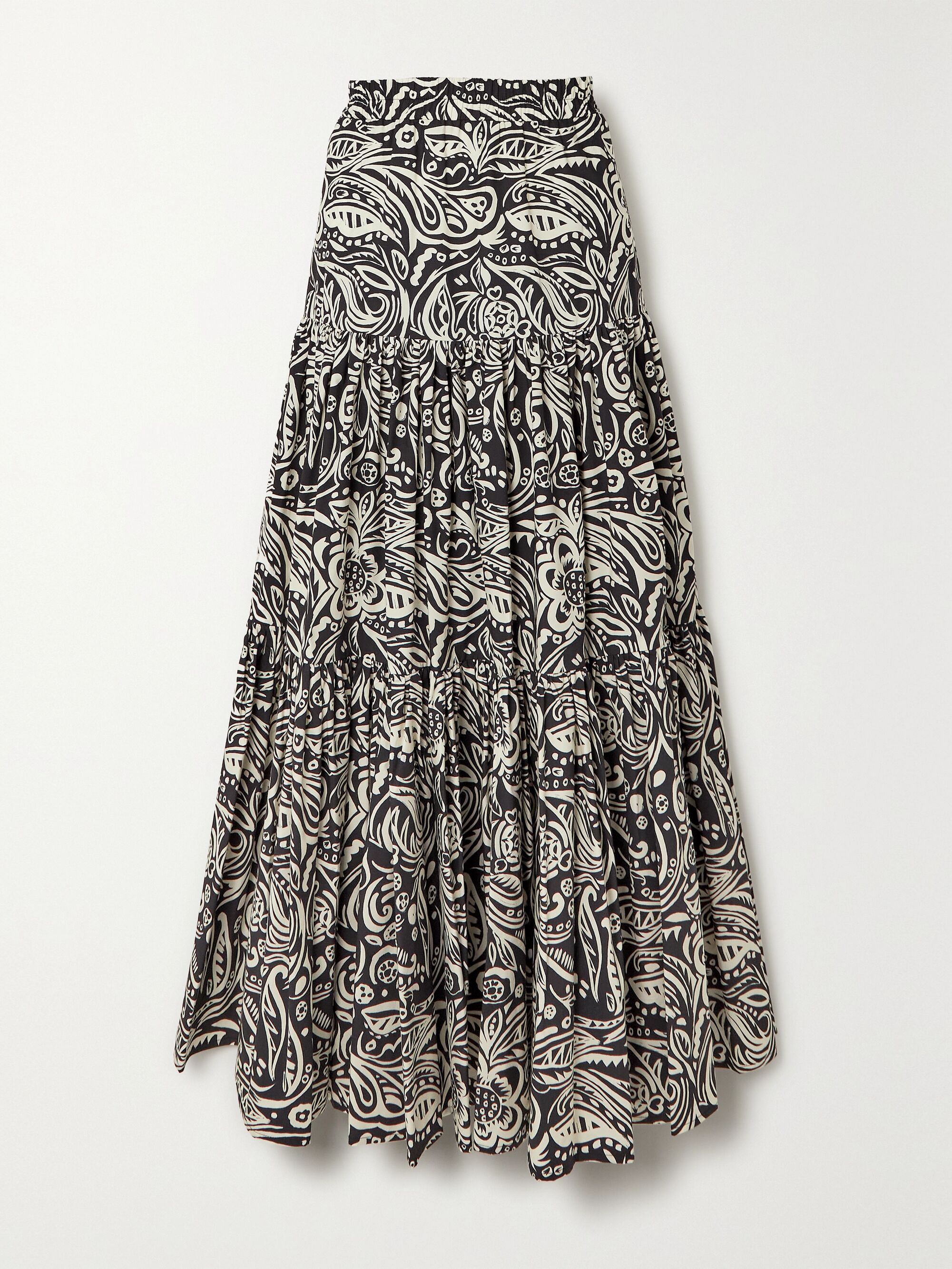 LA DOUBLEJ Big tiered printed cotton-poplin maxi skirt