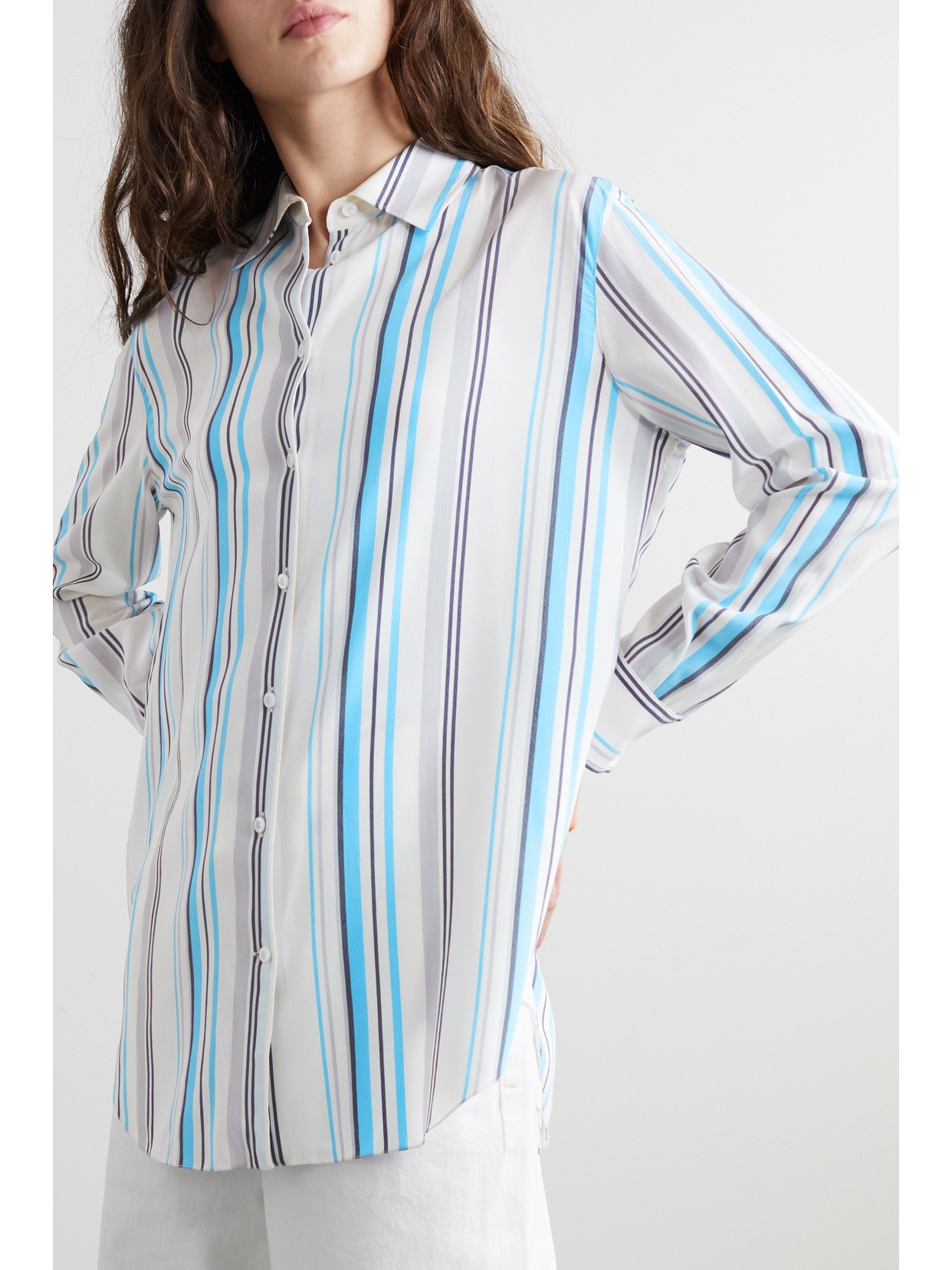 Loro Piana Idelle Striped Button-down Silk Shirt In Ivory