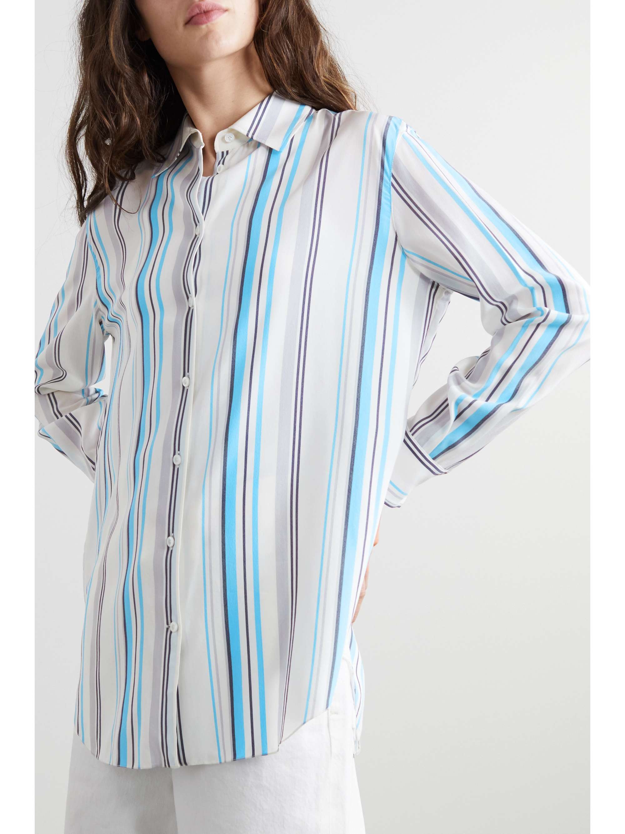 LORO PIANA Striped silk crepe de chine shirt