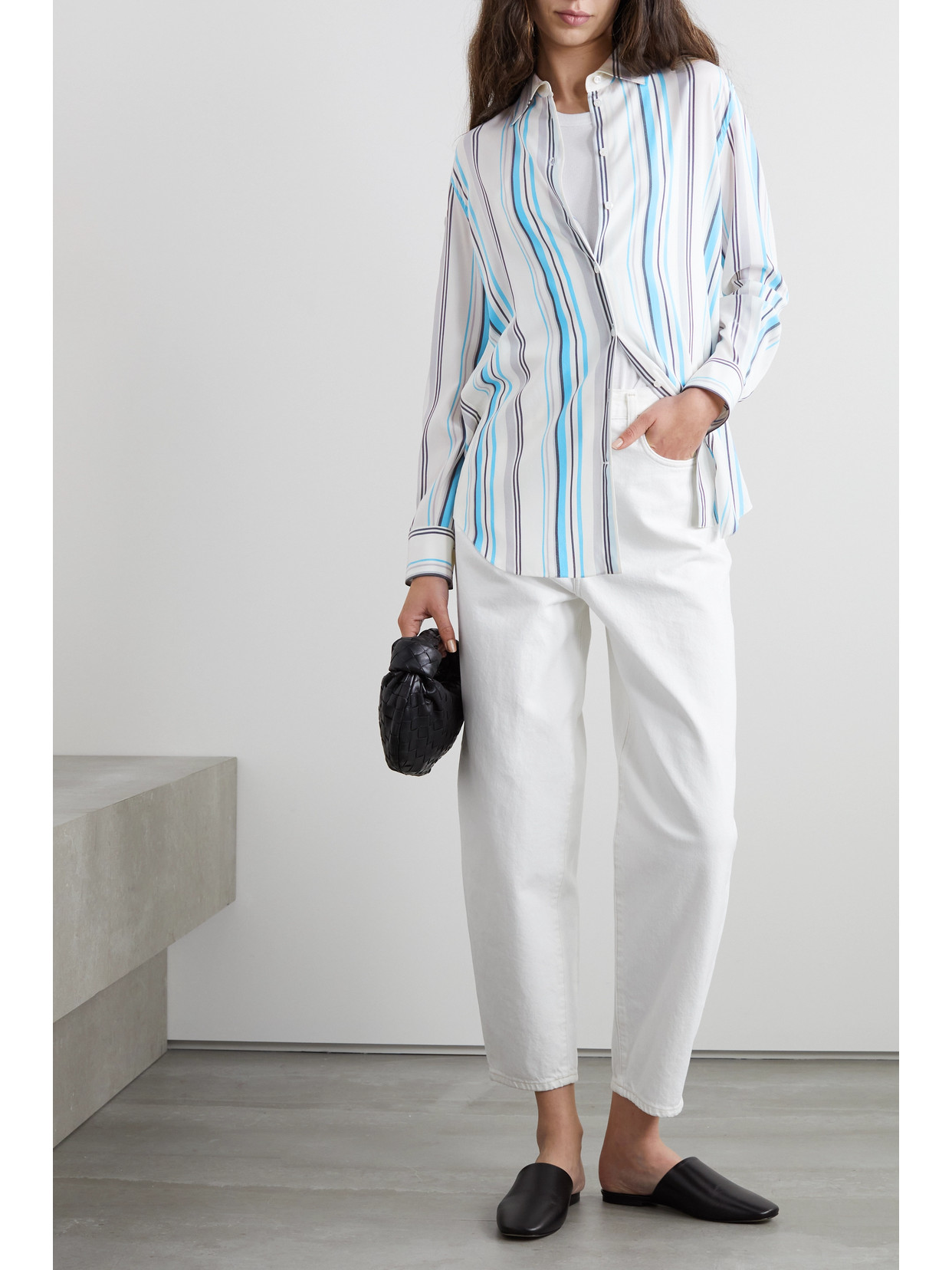 Loro Piana Idelle Striped Button-down Silk Shirt In Ivory
