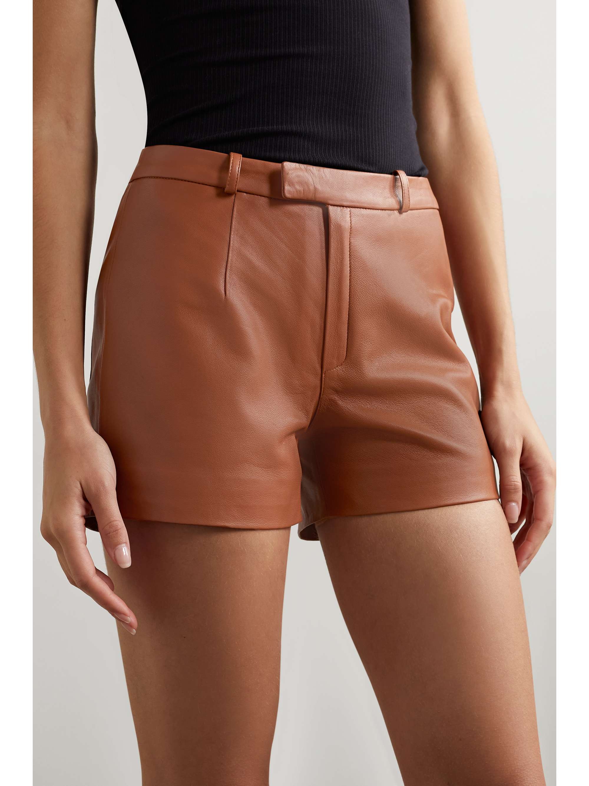 Camel + Camille Rowe leather shorts 