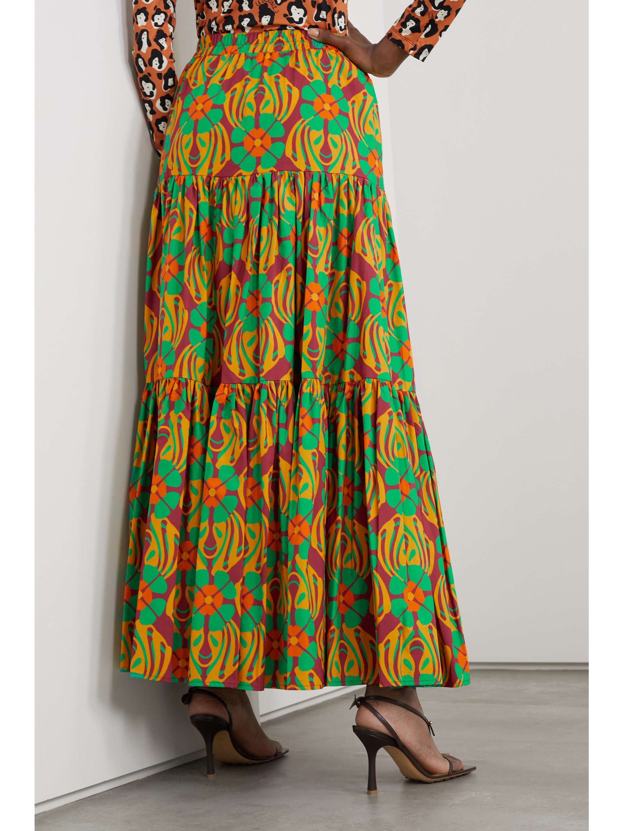 LA DOUBLEJ Big tiered printed cotton-poplin maxi skirt