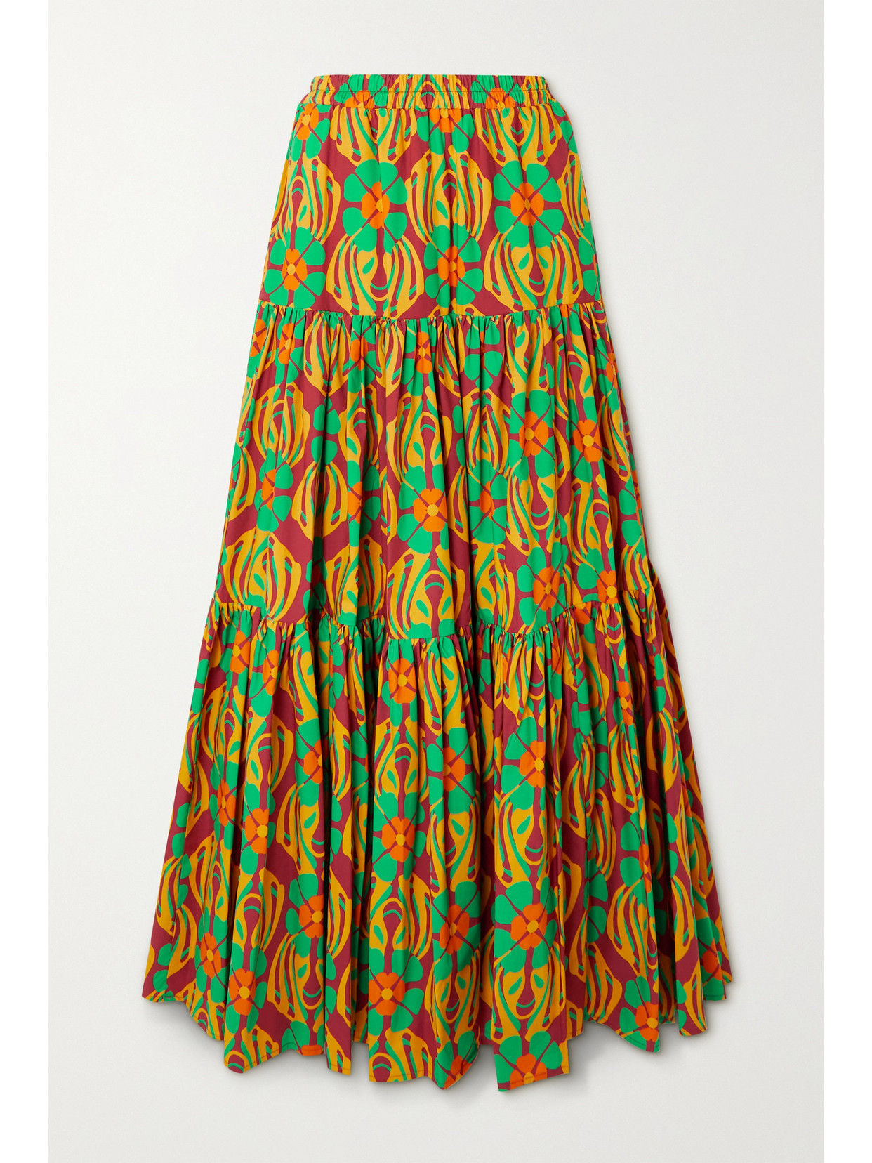 Shop La Doublej Big Tiered Printed Cotton-poplin Maxi Skirt In Green