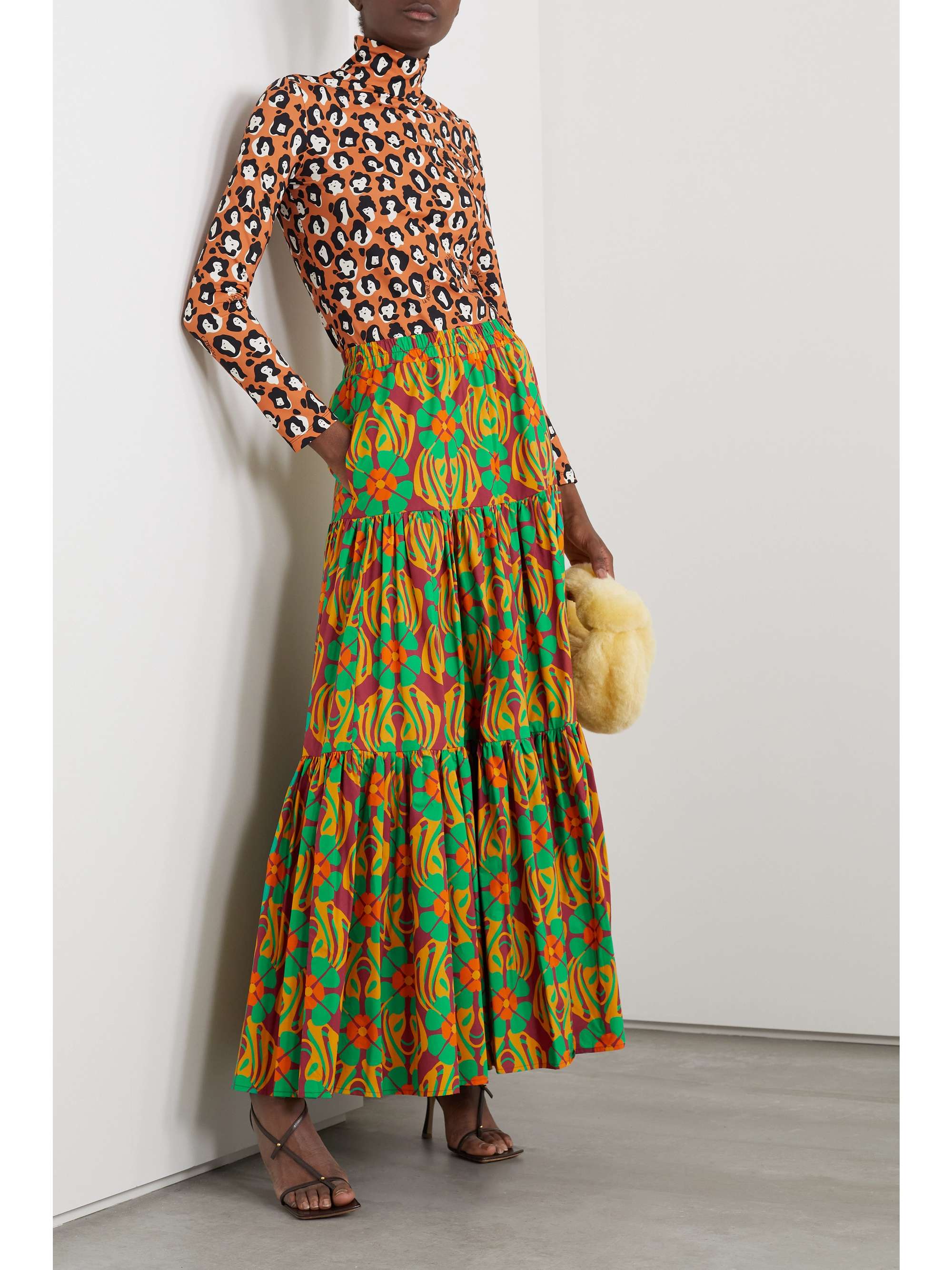 LA DOUBLEJ Big tiered printed cotton-poplin maxi skirt