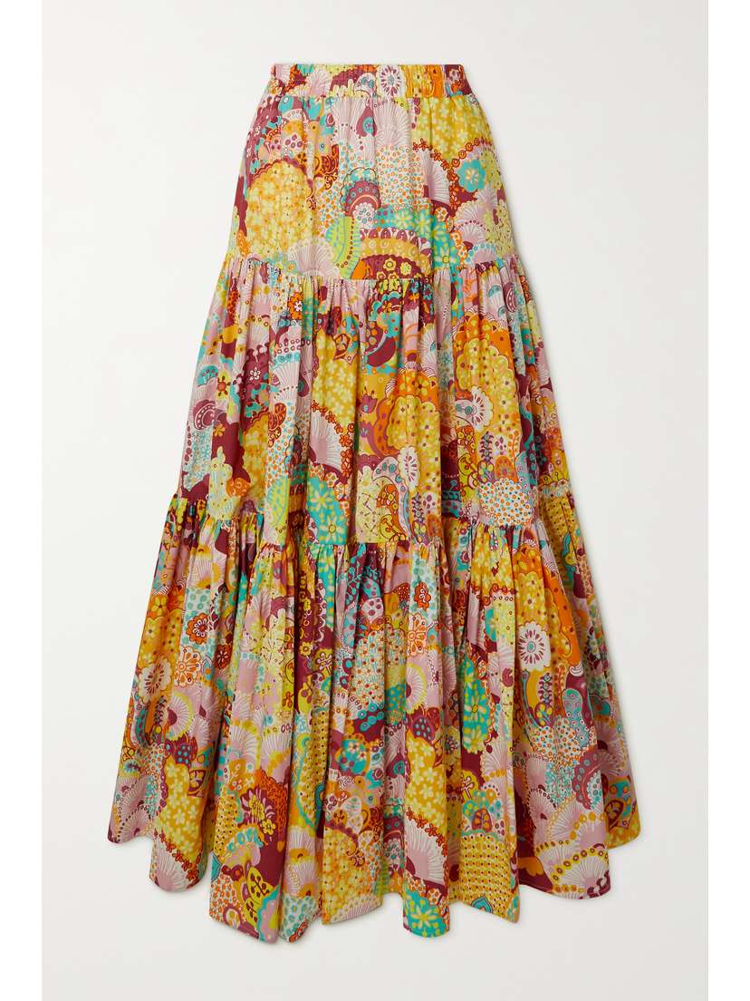 La DoubleJ Big Tiered Printed Cotton-poplin Maxi Skirt - xx large
