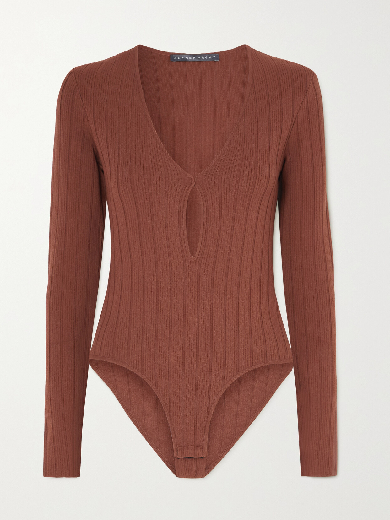Zeynep Arçay Cutout Ribbed-knit Bodysuit - Brown