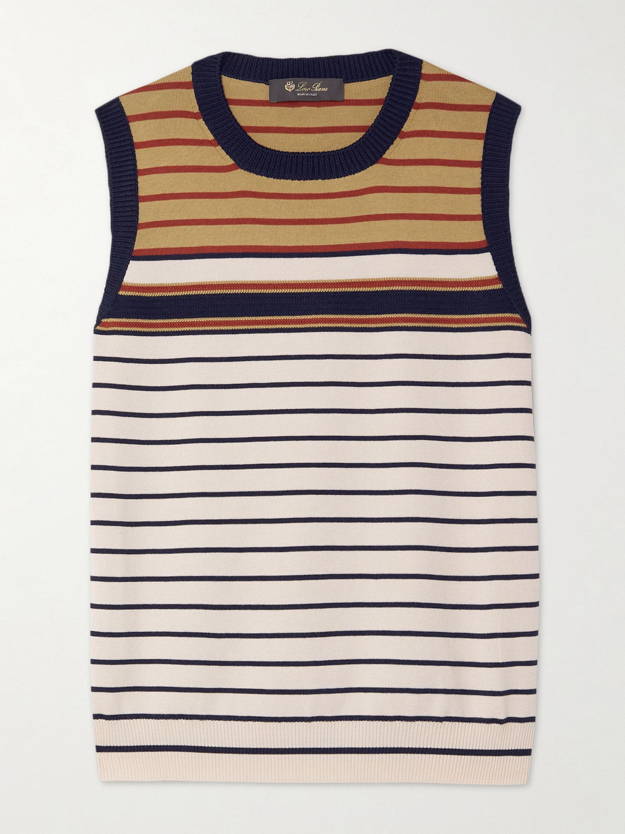 Loro Piana Striped Silk And Cotton-blend Vest In Blue