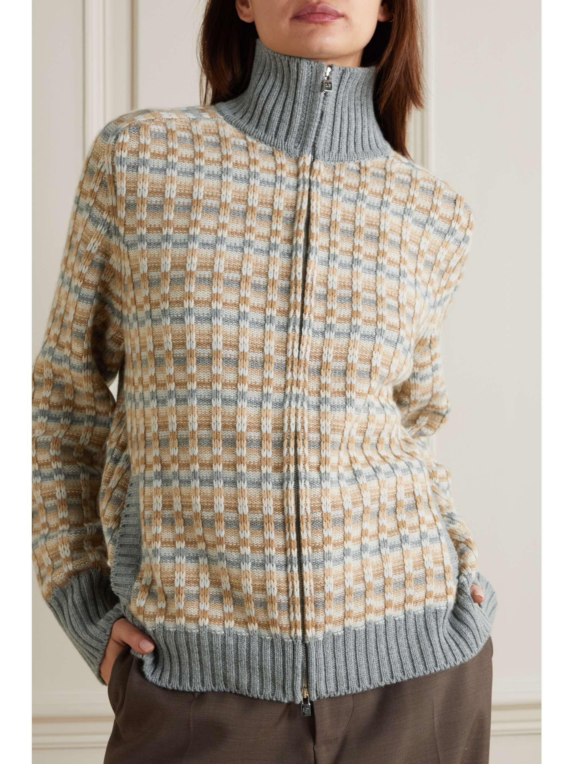 LORO PIANA Cardigan aus gestreiftem Kaschmir mit Jacquard-Muster