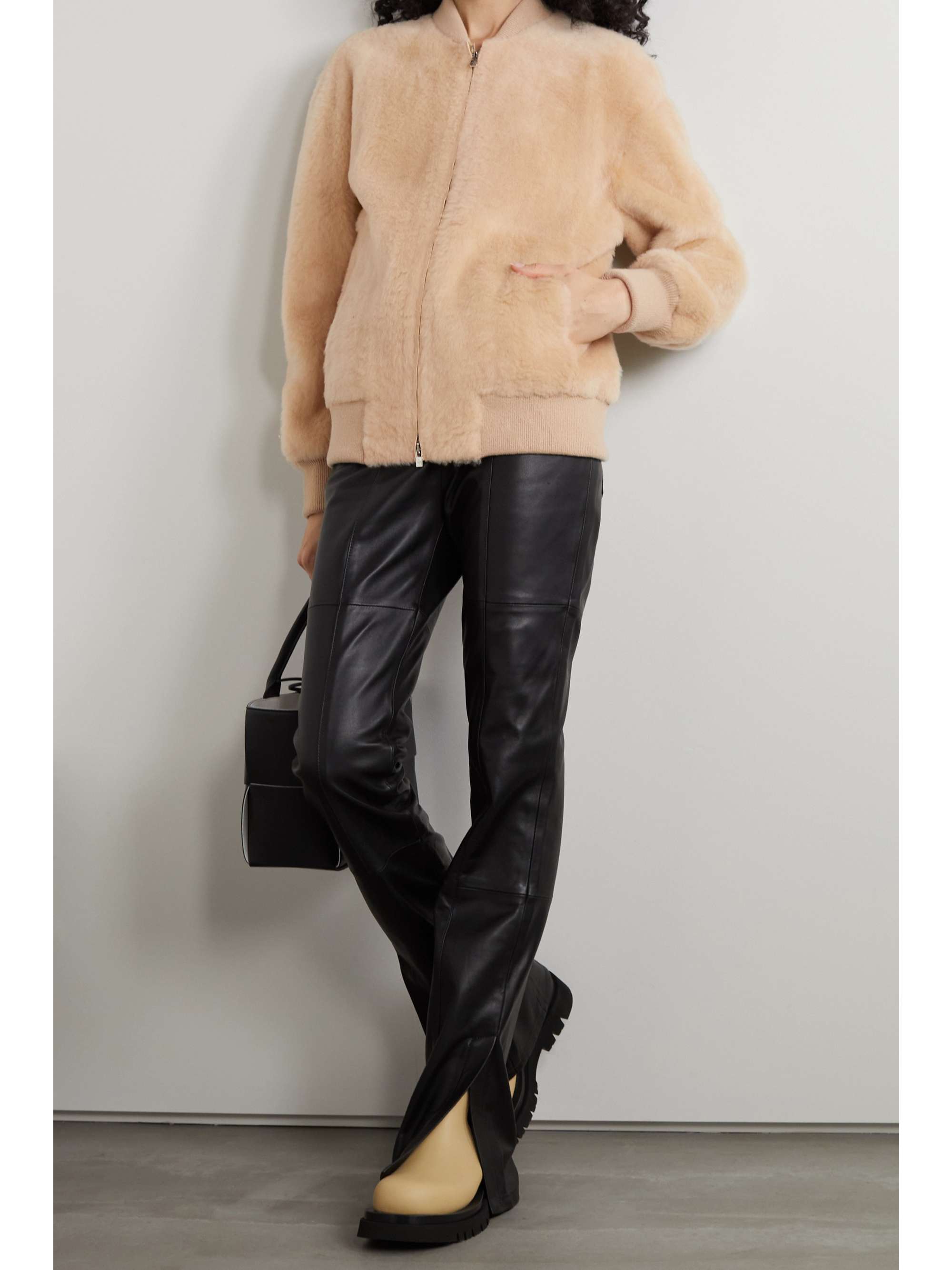 LORO PIANA Cashmere-trimmed shearling bomber jacket