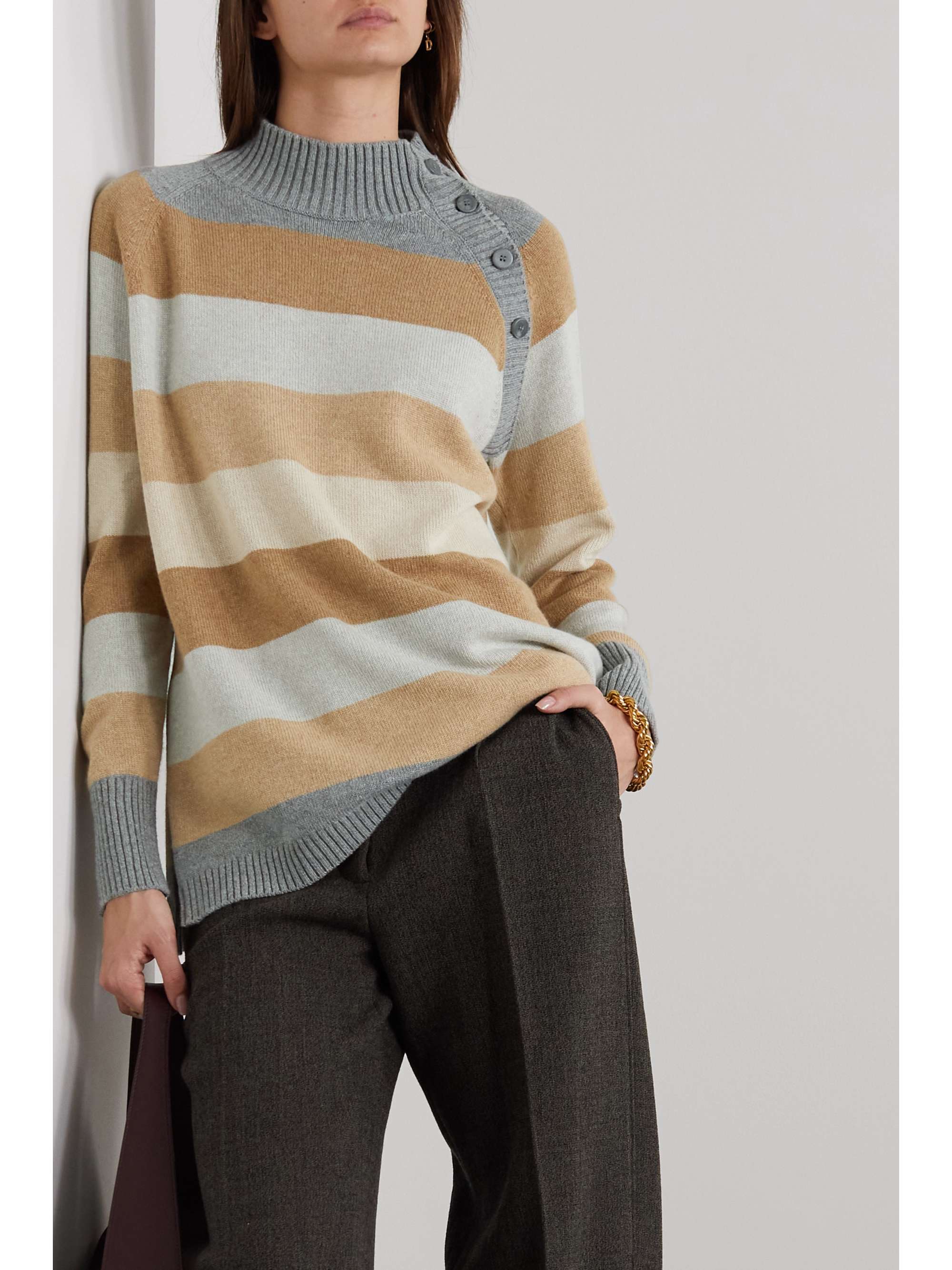 LORO PIANA Gestreifter Kaschmirpullover mit Knöpfen