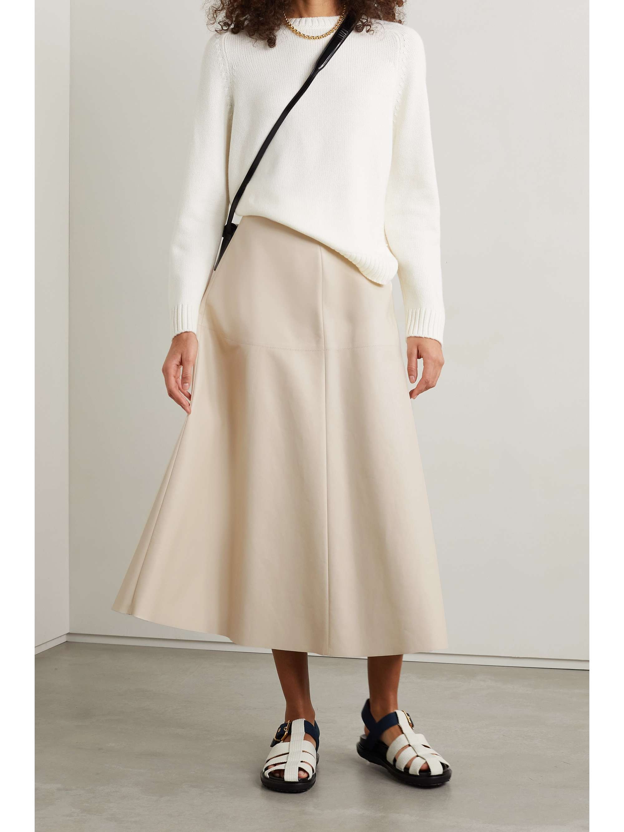 LORO PIANA Alabama leather midi skirt | NET-A-PORTER