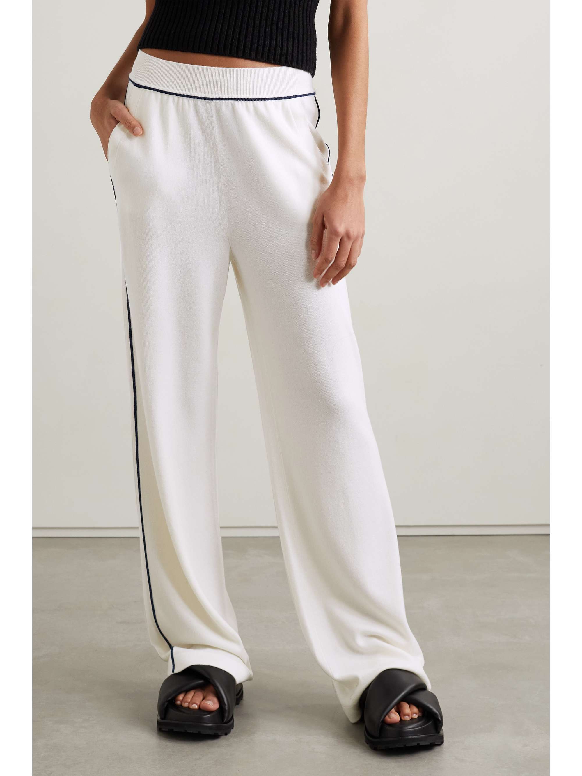 LORO PIANA University piped cashmere wide-leg pants