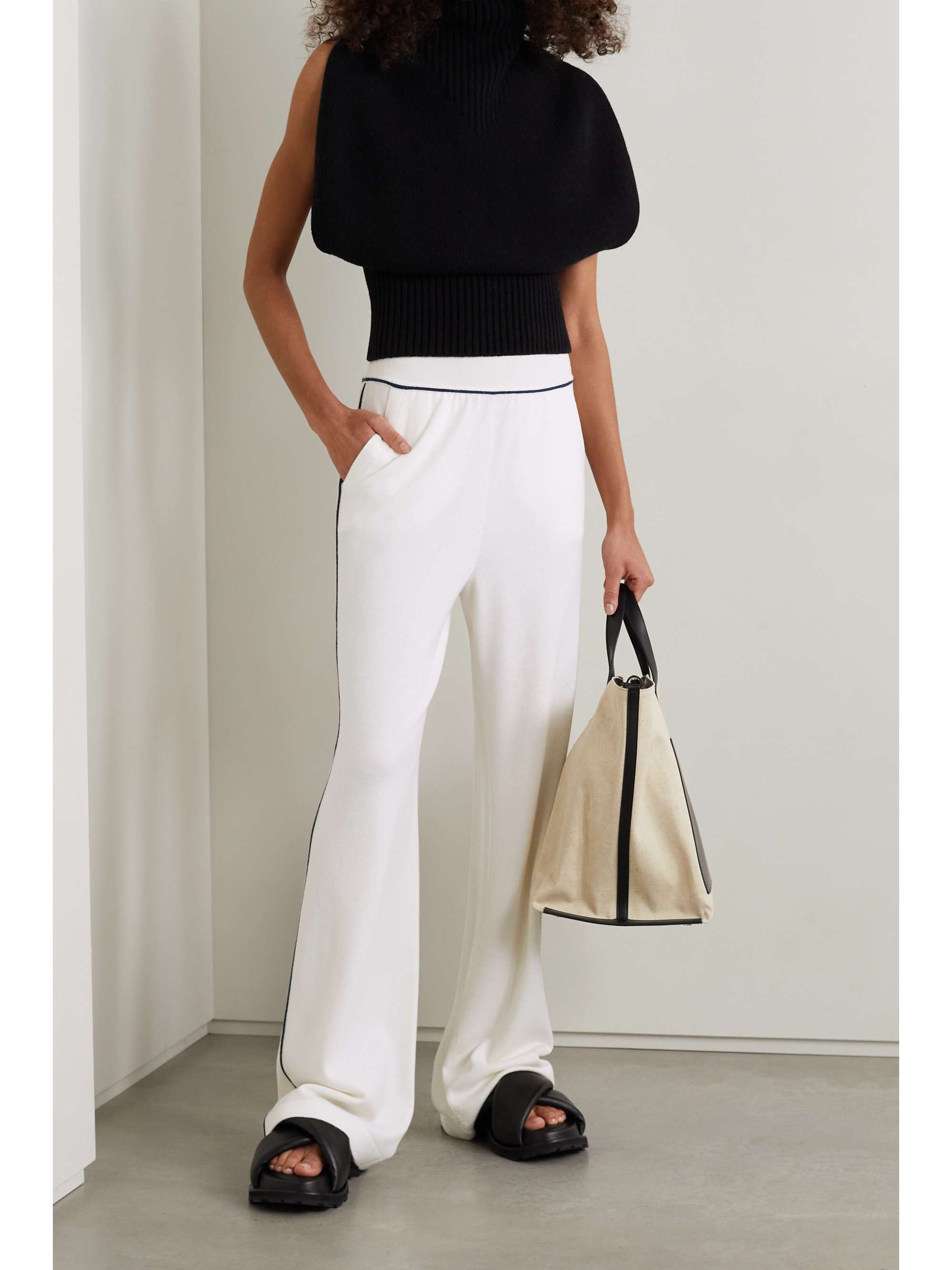 LORO PIANA University piped cashmere wide-leg pants