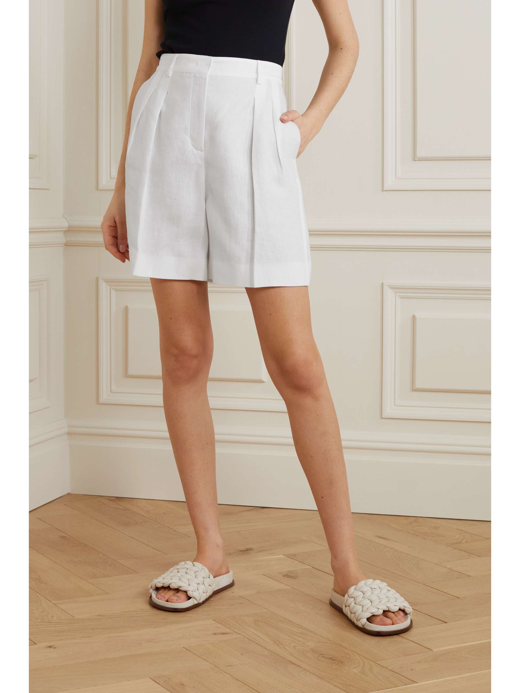 LORO PIANA Antigua pleated linen-twill shorts