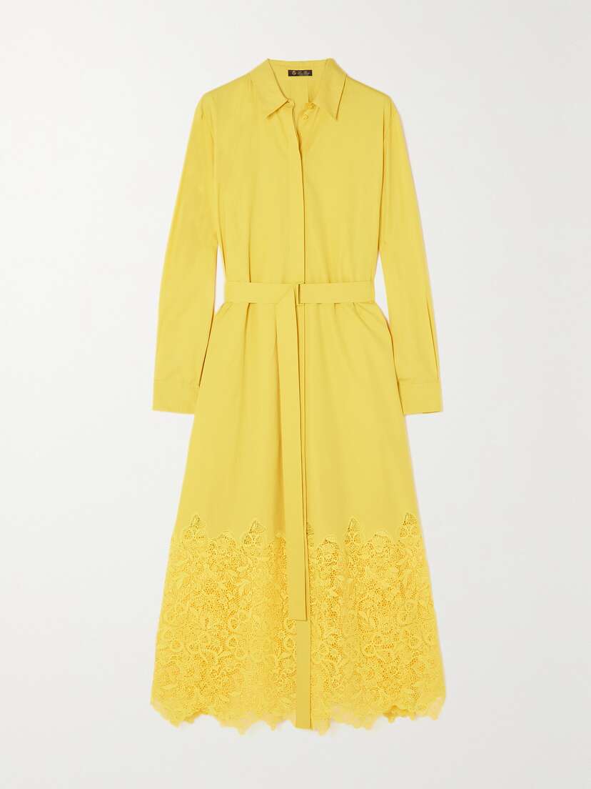 Loro Piana Carola Belted Macramé Lace-trimmed Linen Shirt Dress