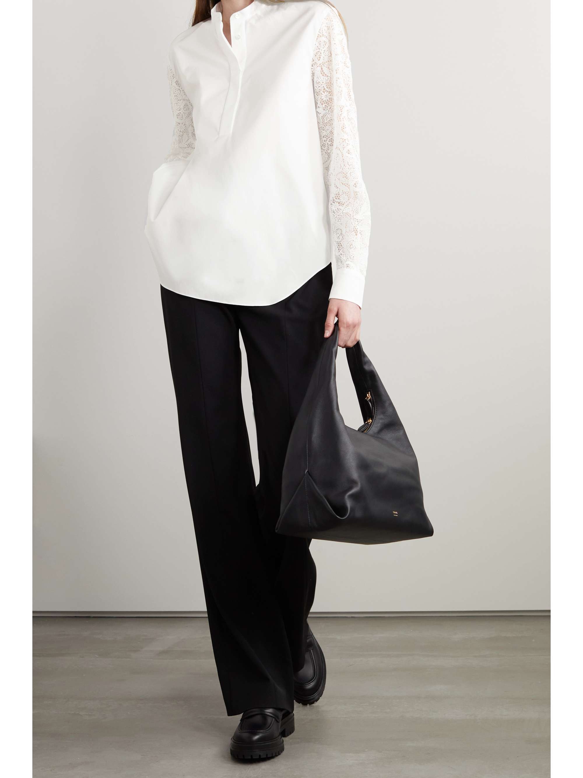 LORO PIANA Ide cotton-poplin and guipure laceshirt