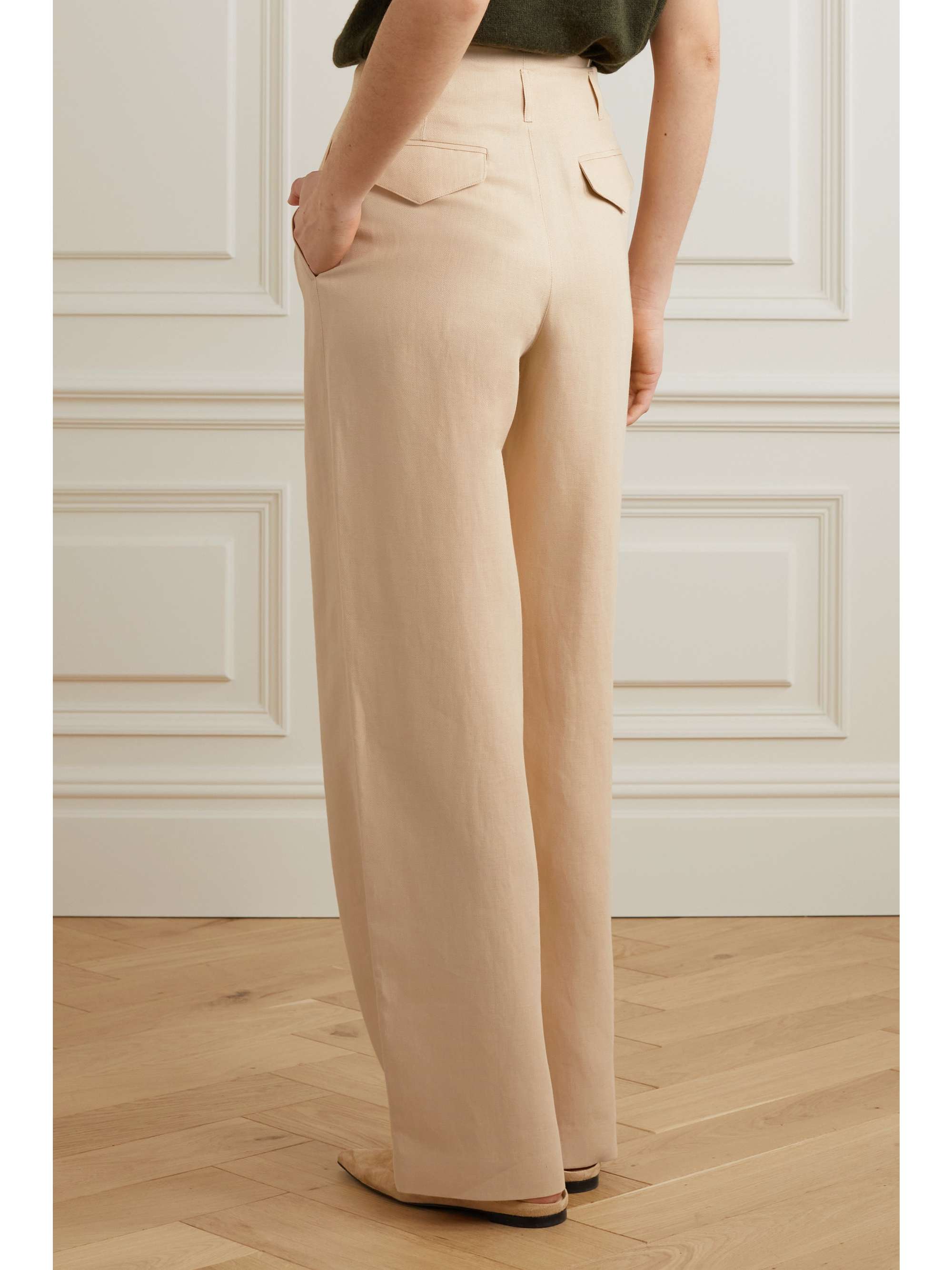 LORO PIANA Antigua pleated linen-twill wide-leg pants