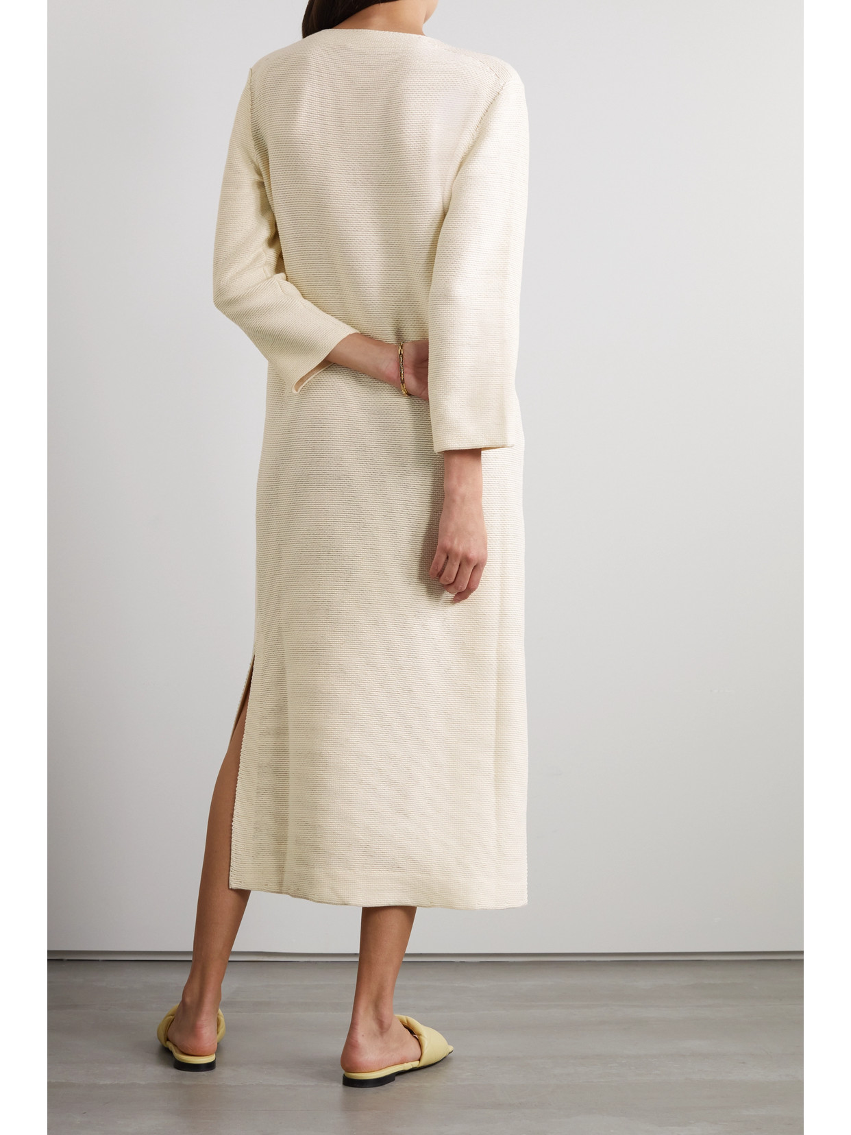 Shop Loro Piana Beirut Ribbed Cashmere And Silk-blend Midi Dress In Neutrals