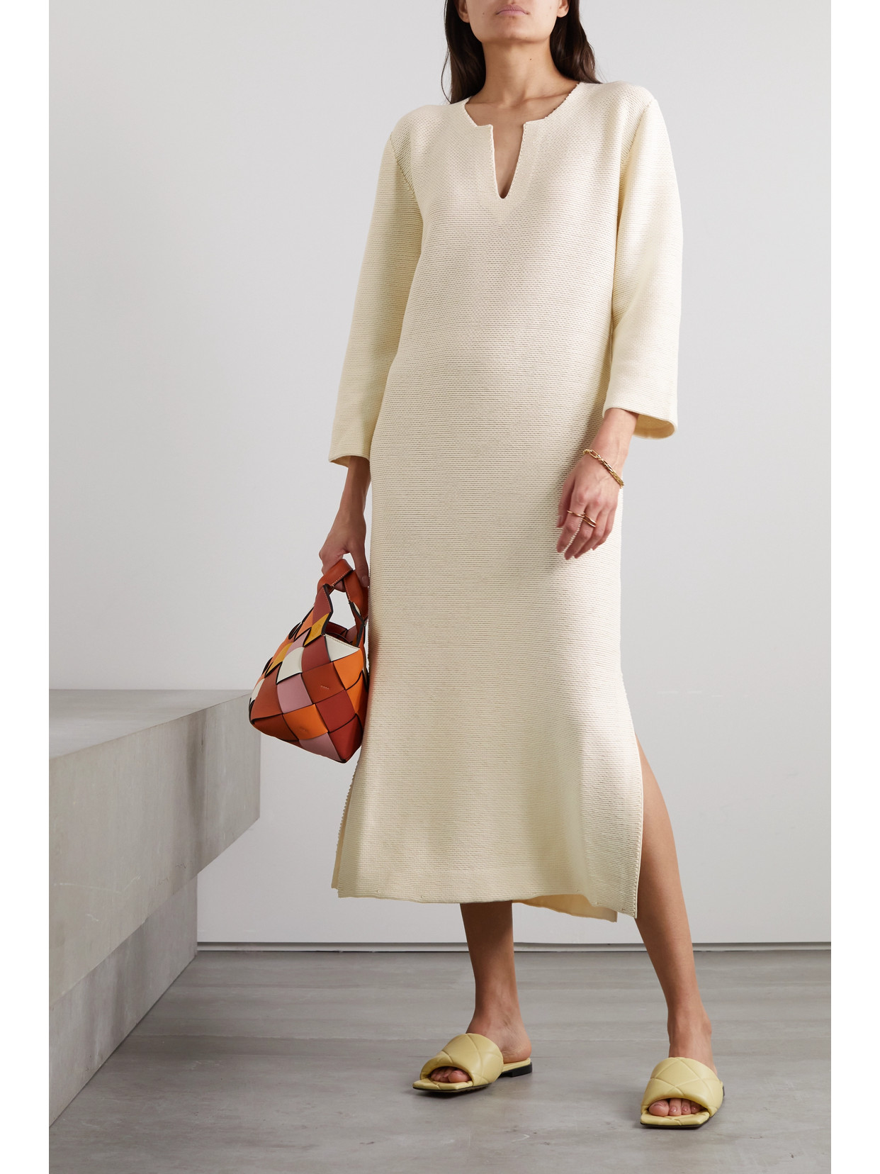 Shop Loro Piana Beirut Ribbed Cashmere And Silk-blend Midi Dress In Neutrals