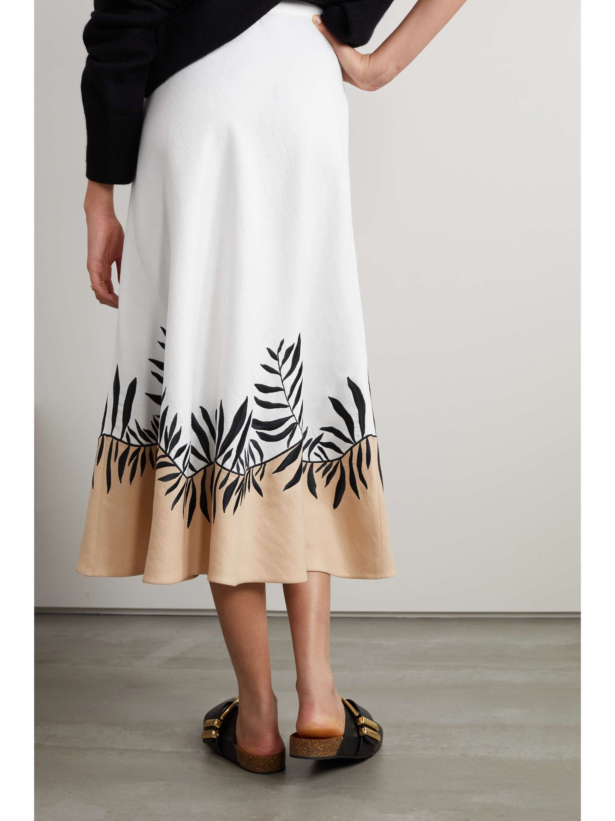 LORO PIANA Manny embroidered linen midi skirt