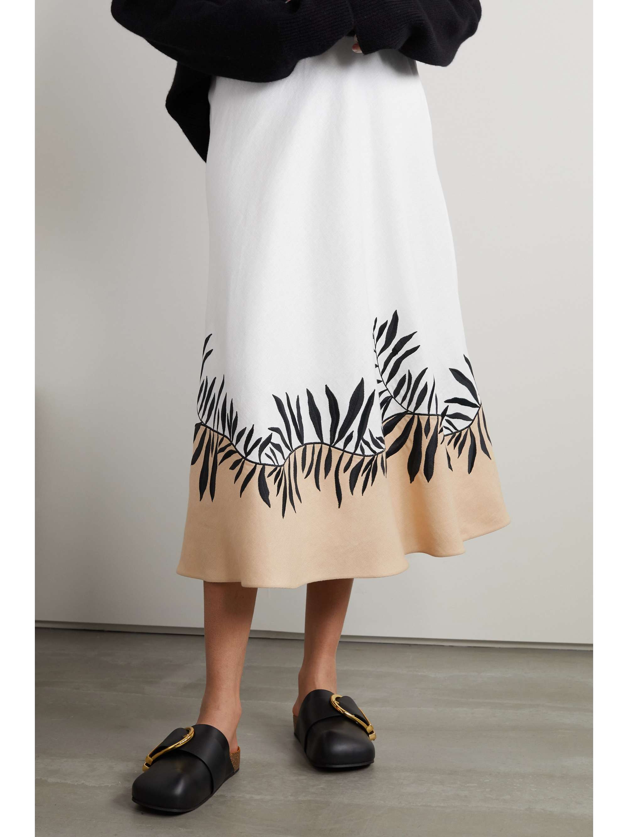 LORO PIANA Manny embroidered linen midi skirt