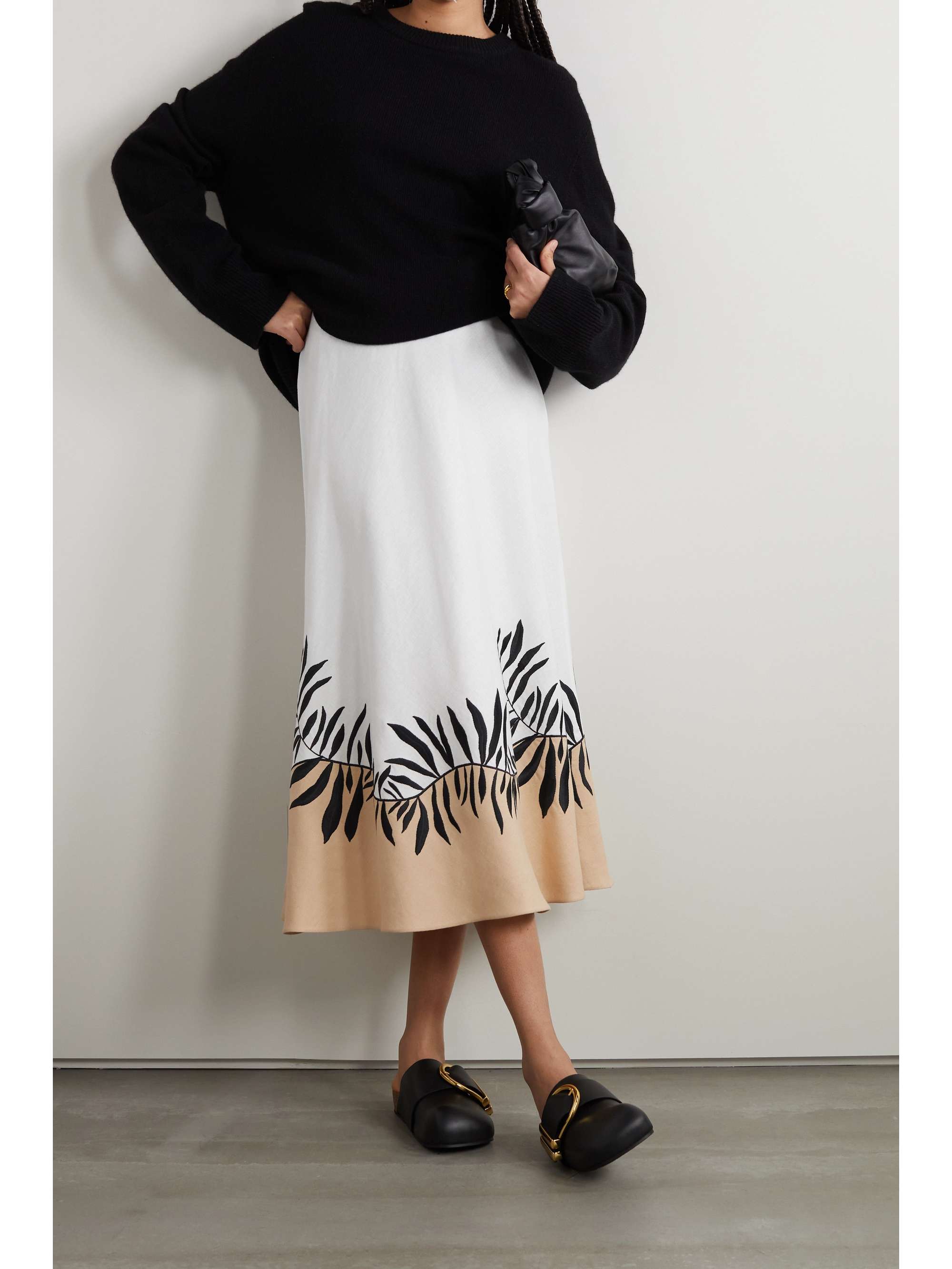LORO PIANA Manny embroidered linen midi skirt