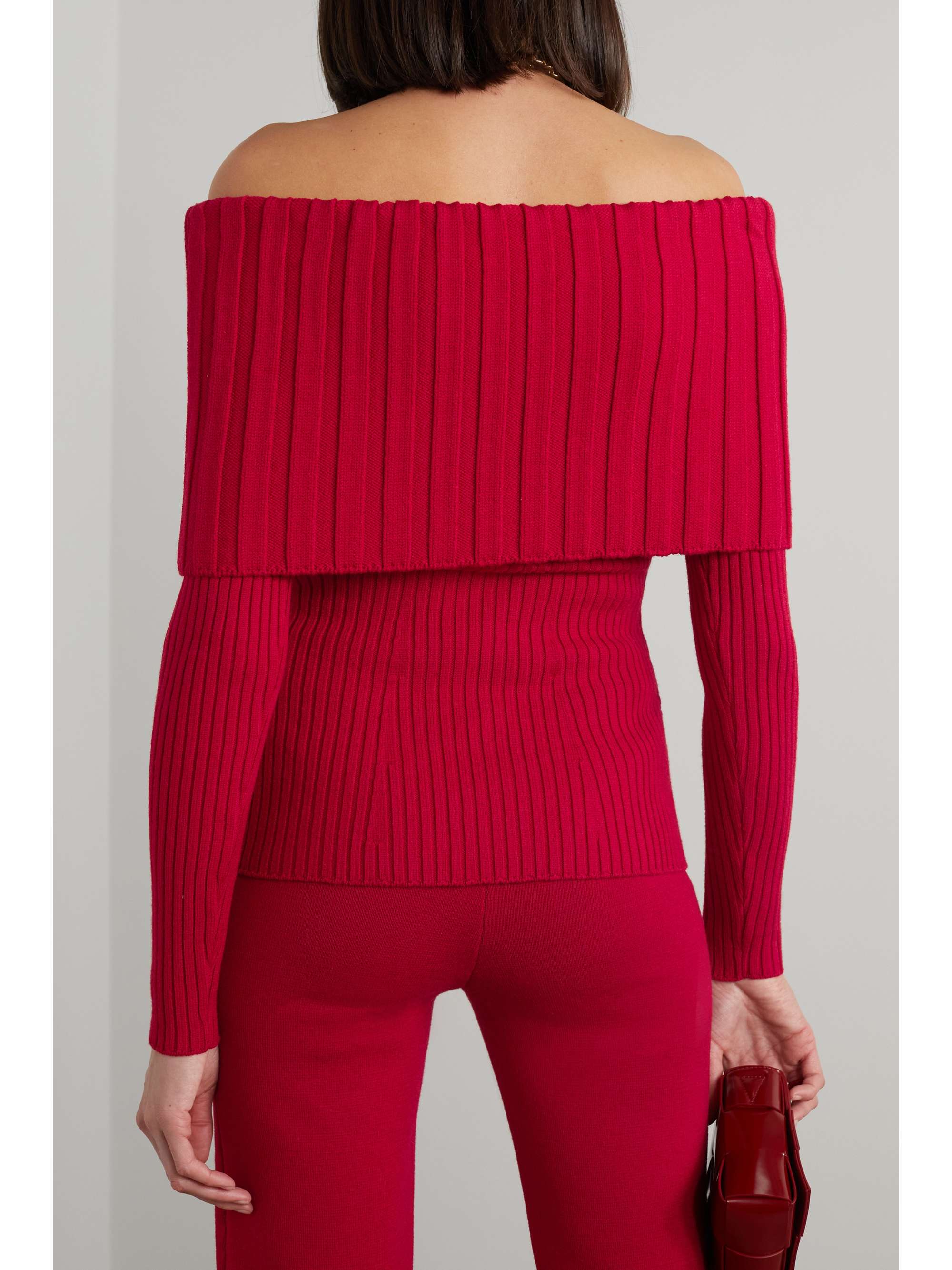 SAFIYAA Risetta off-the-shoulder ribbed merino wool-blend sweater