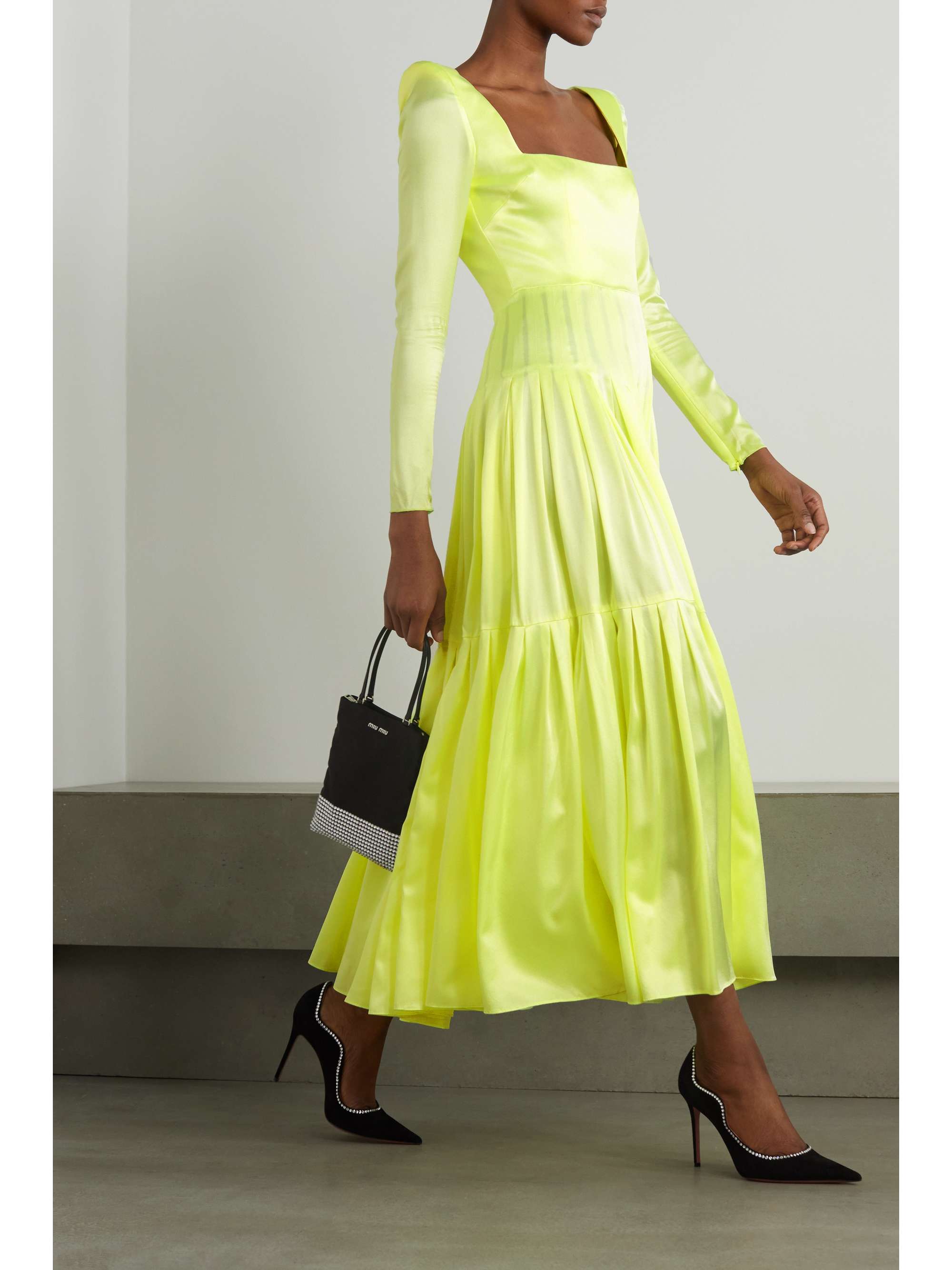 Yellow Morgan tiered pleated stretch 