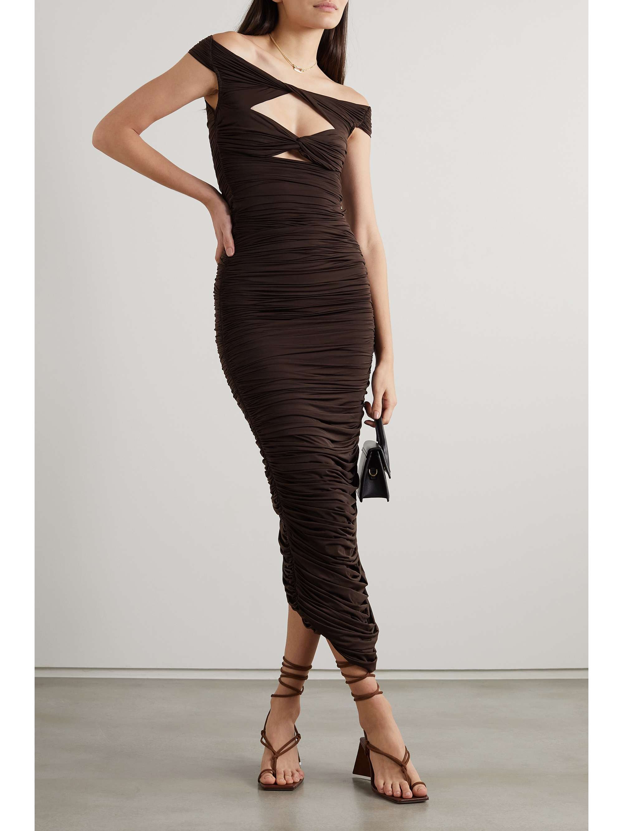 Brown Knox off-the-shoulder cutout ...