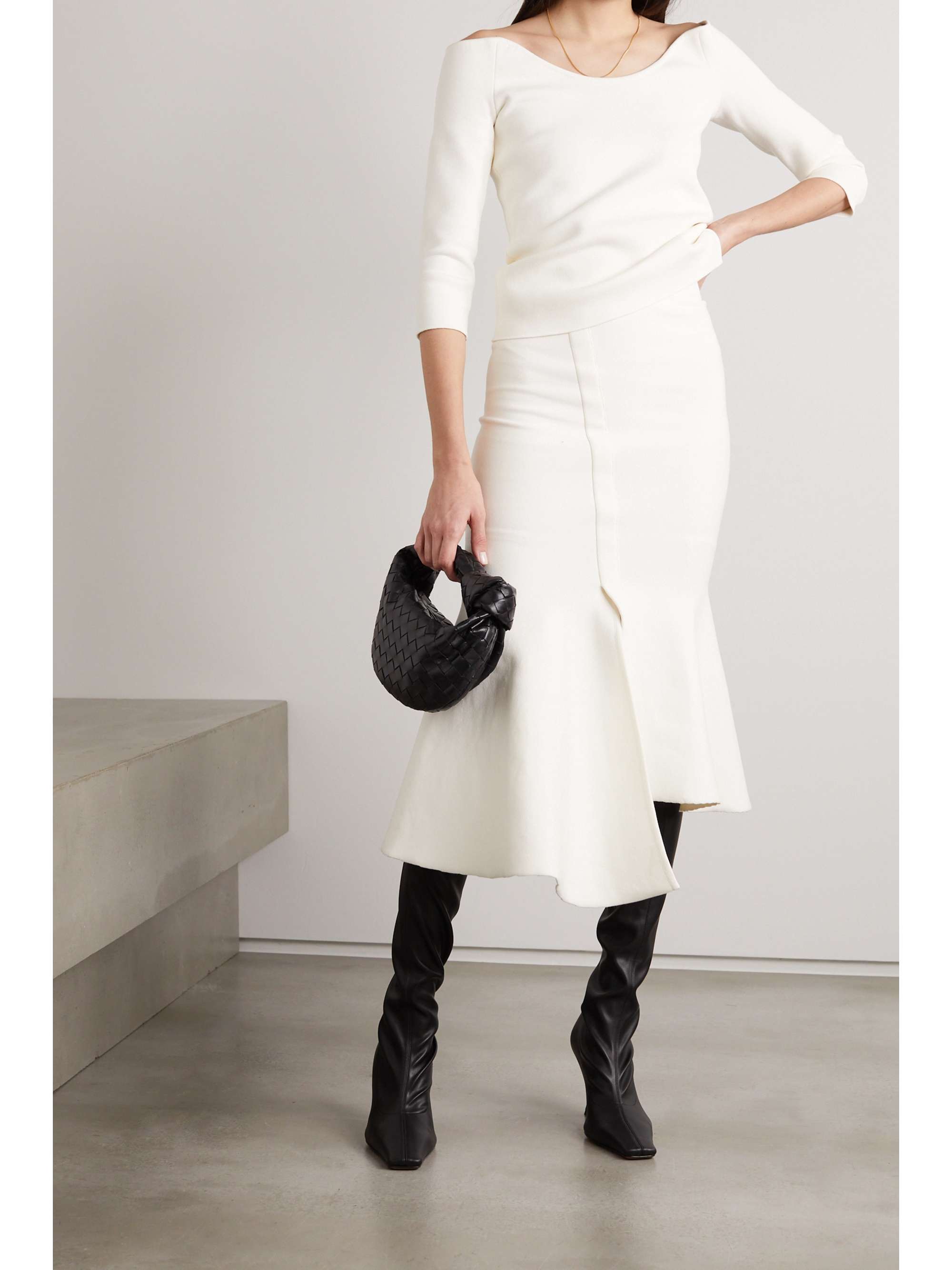 SAFIYAA Alodie asymmetric stretch-knit midi skirt