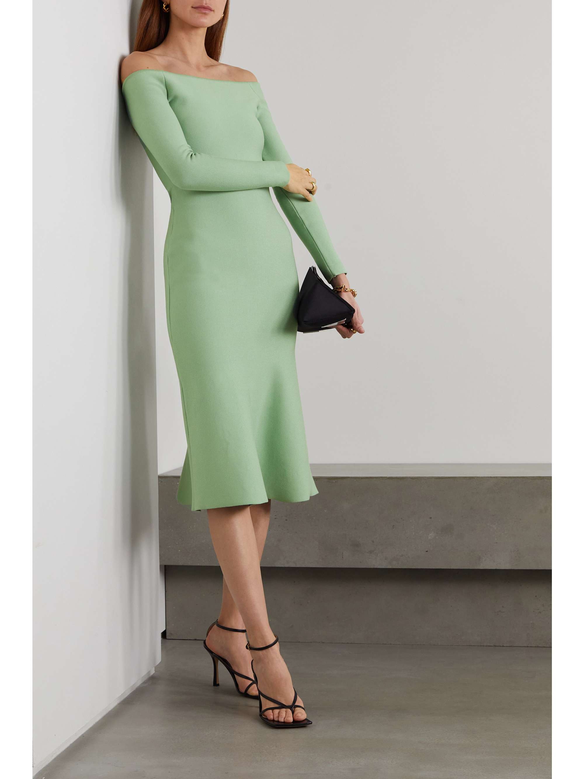 SAFIYAA Reneé off-the-shoulder knitted midi dress