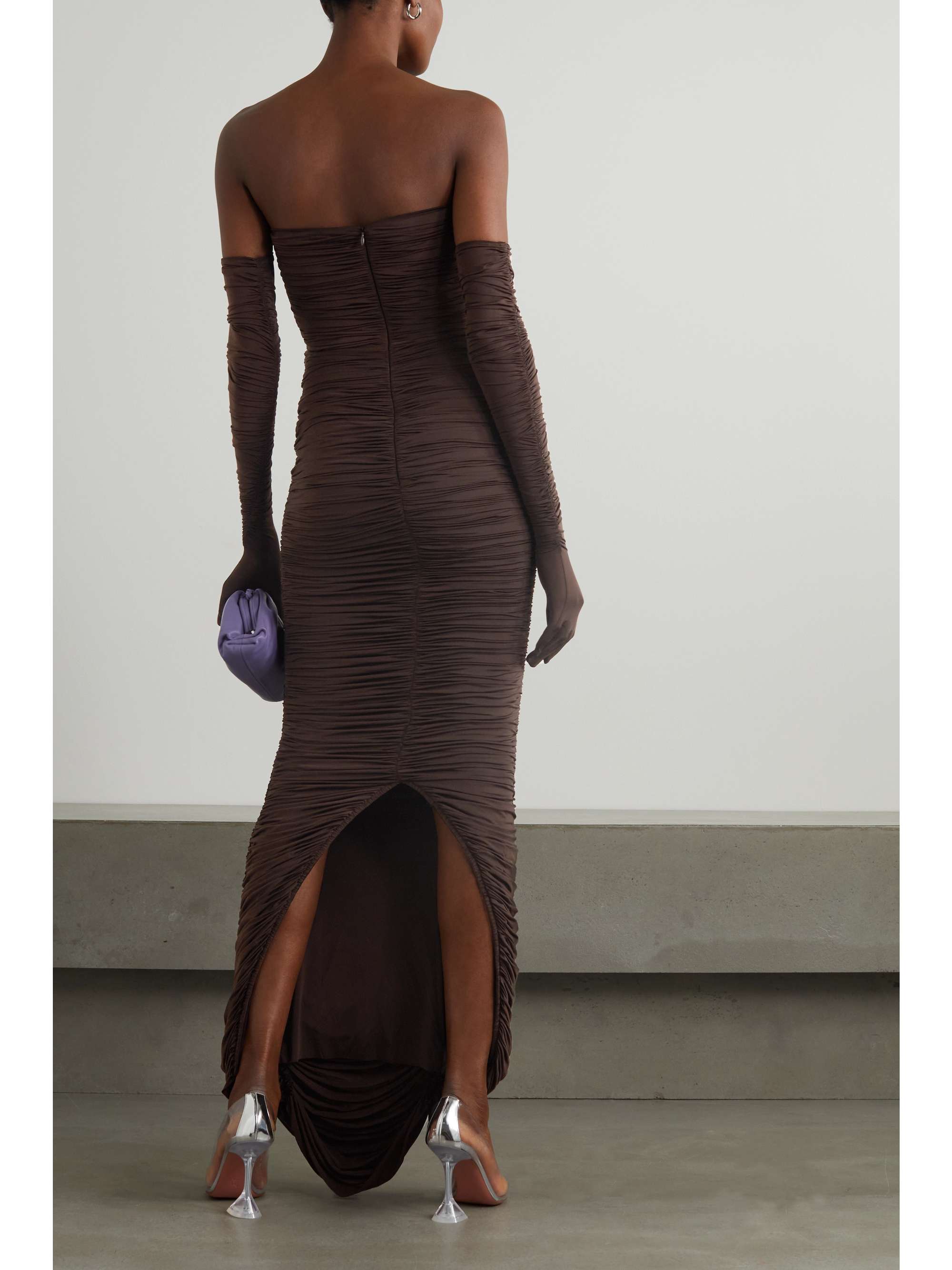ALEX PERRY Huntley strapless ruched stretch-jersey gown with gloves