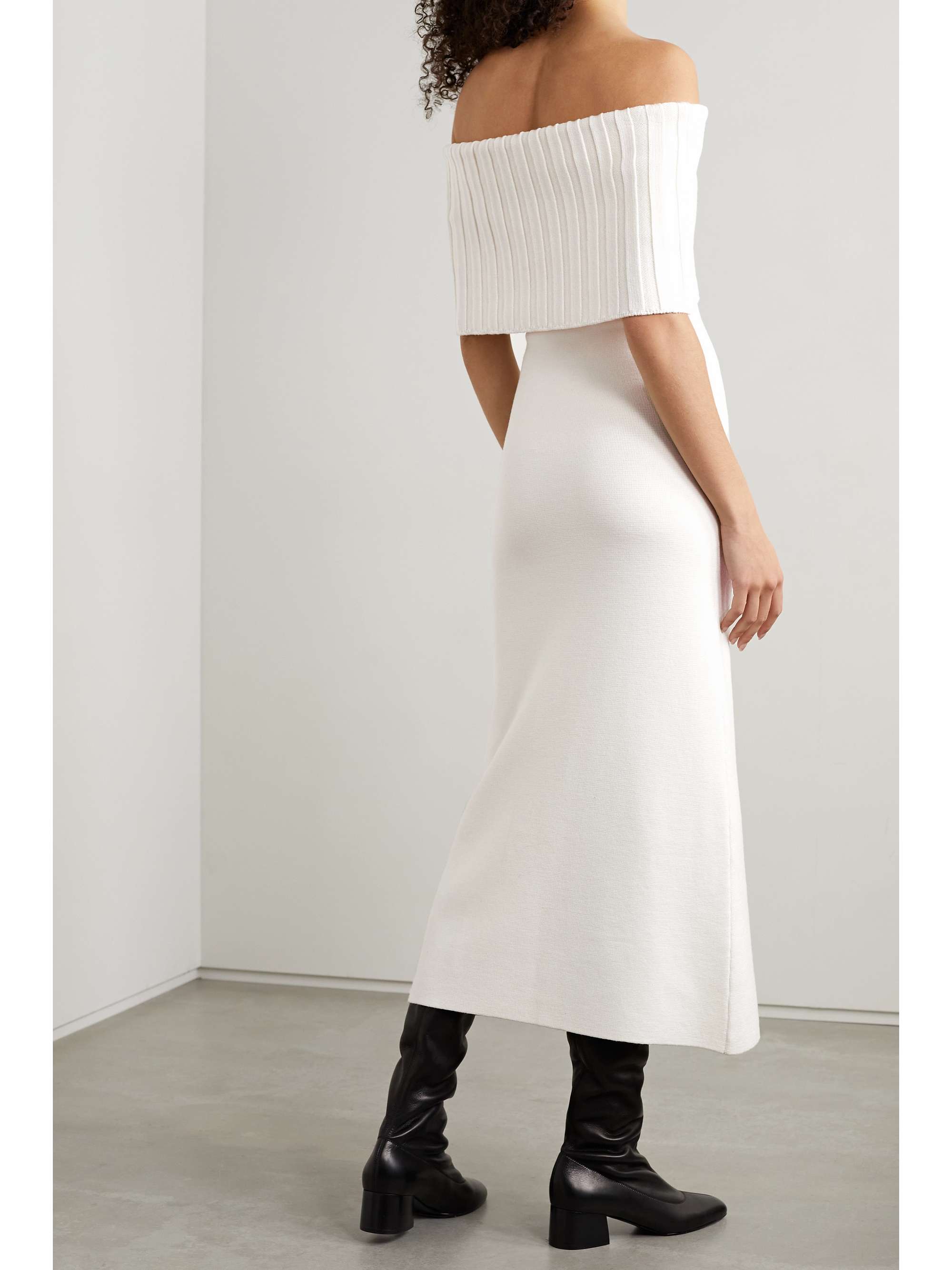SAFIYAA Risette off-the-shoulder merino wool-blend midi dress