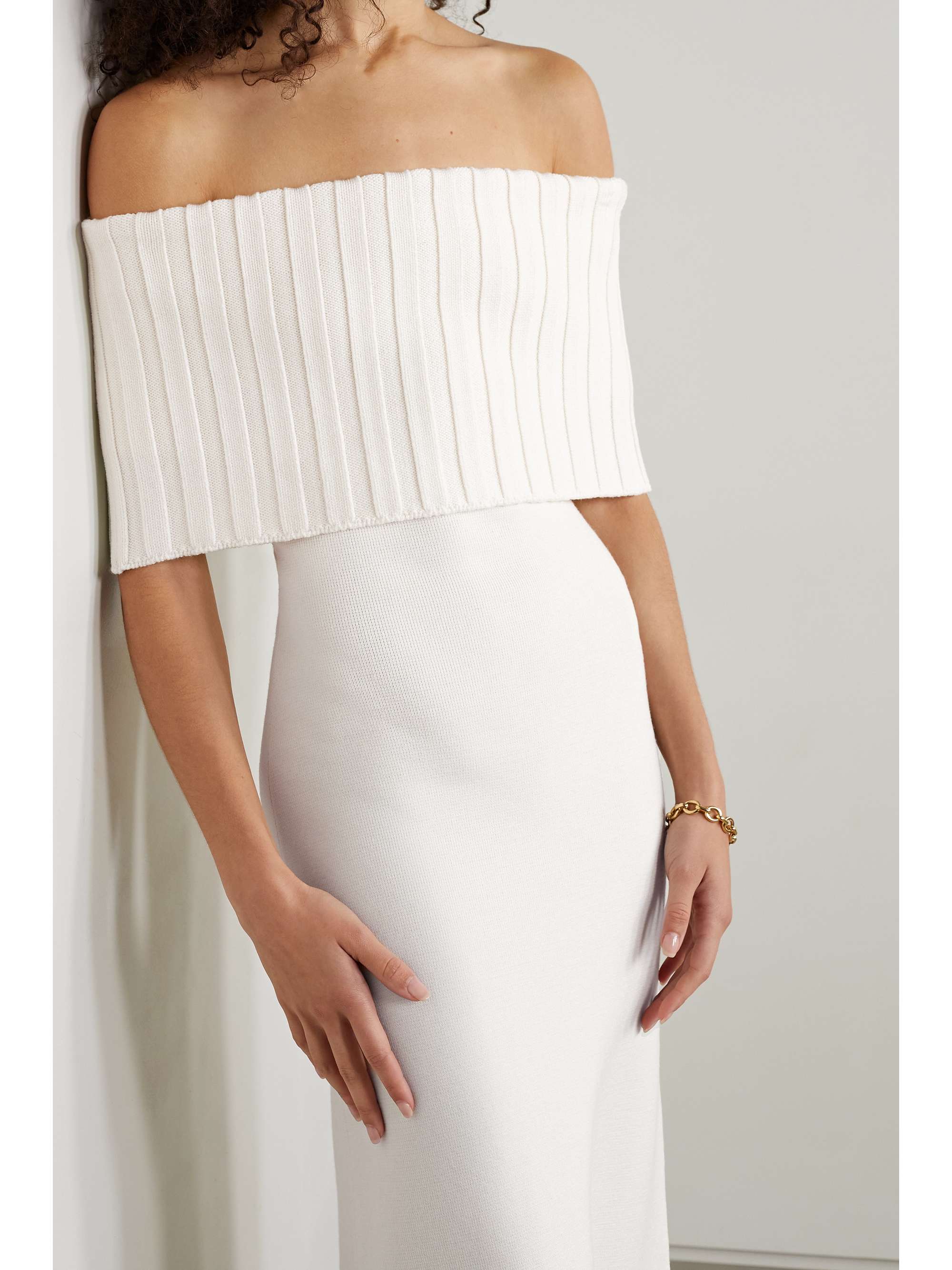 SAFIYAA Risette off-the-shoulder merino wool-blend midi dress