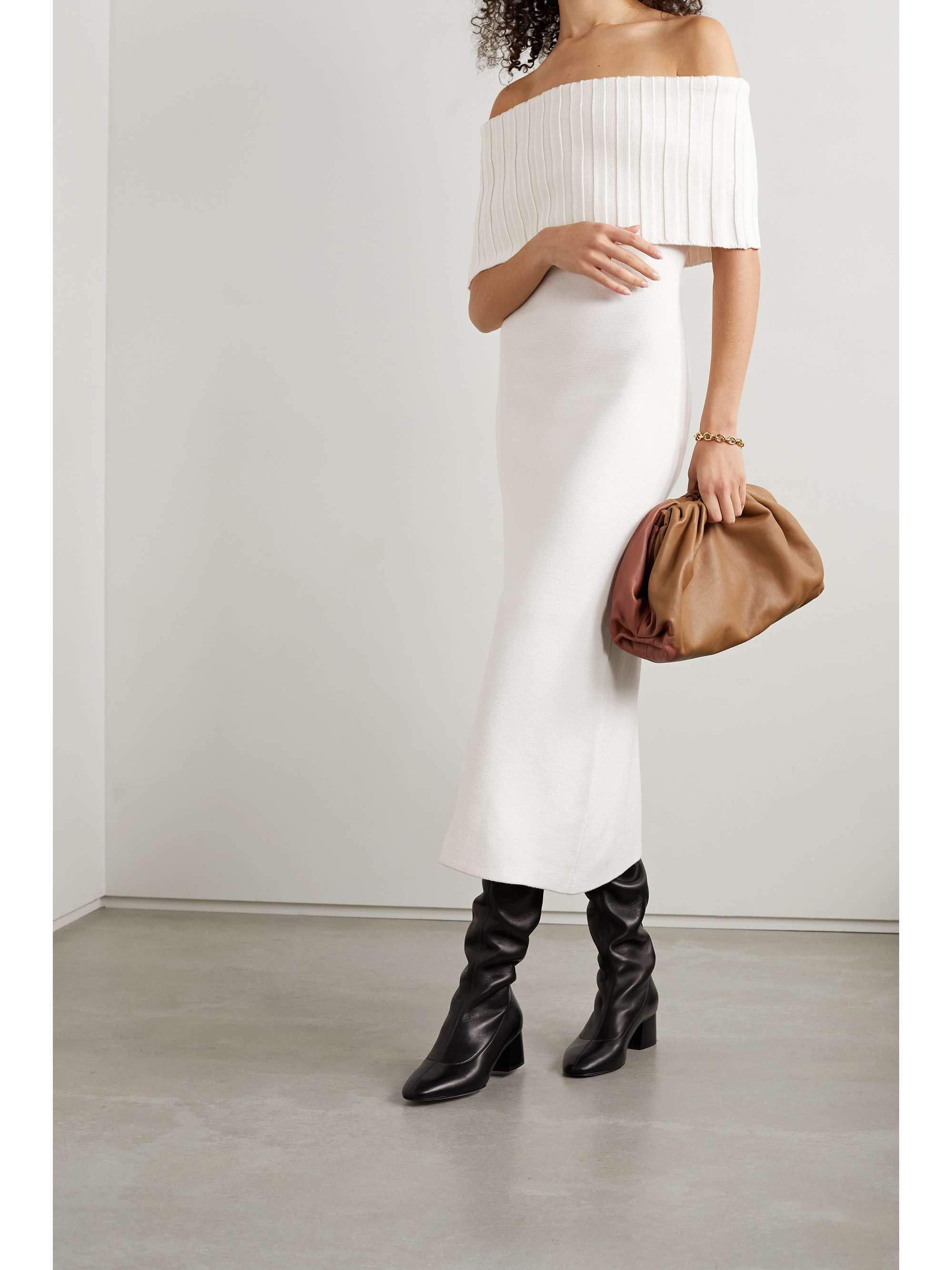 SAFIYAA Risette off-the-shoulder merino wool-blend midi dress