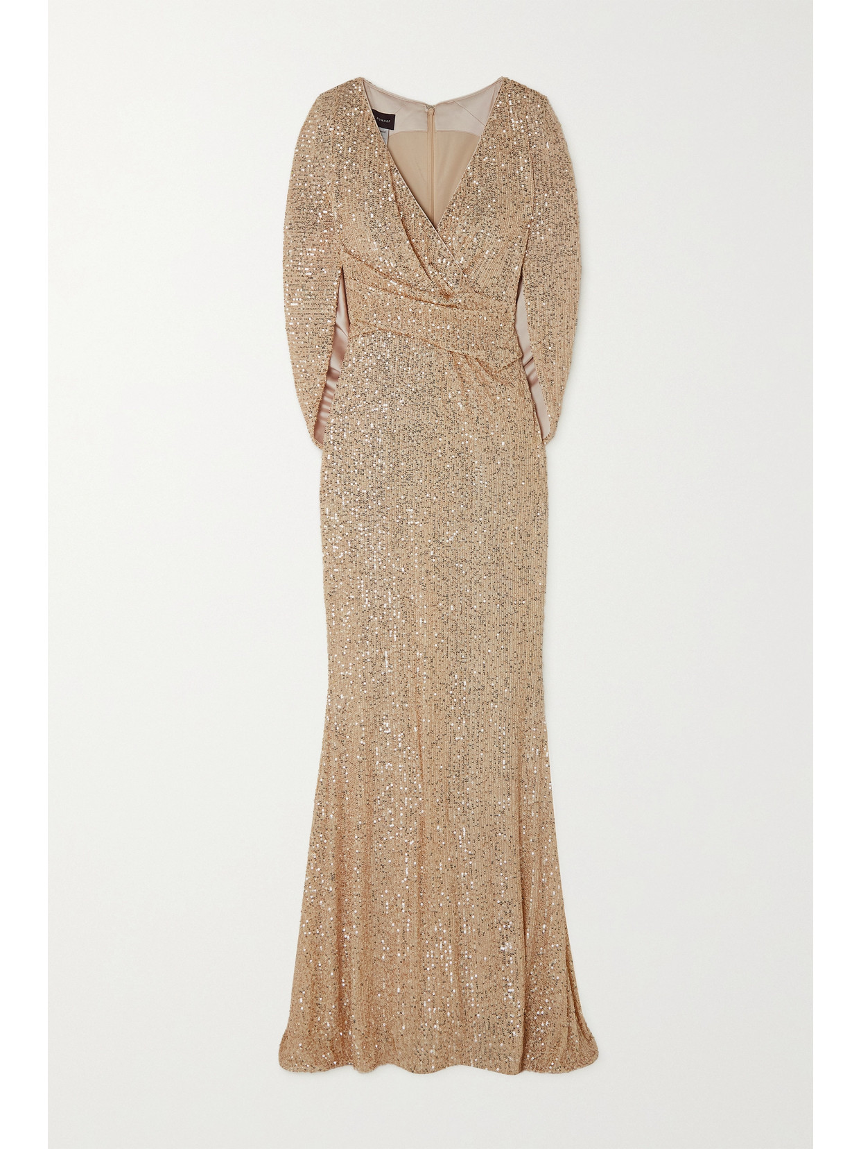 Talbot Runhof Cape-effect Draped Sequined Tulle Gown - Gold