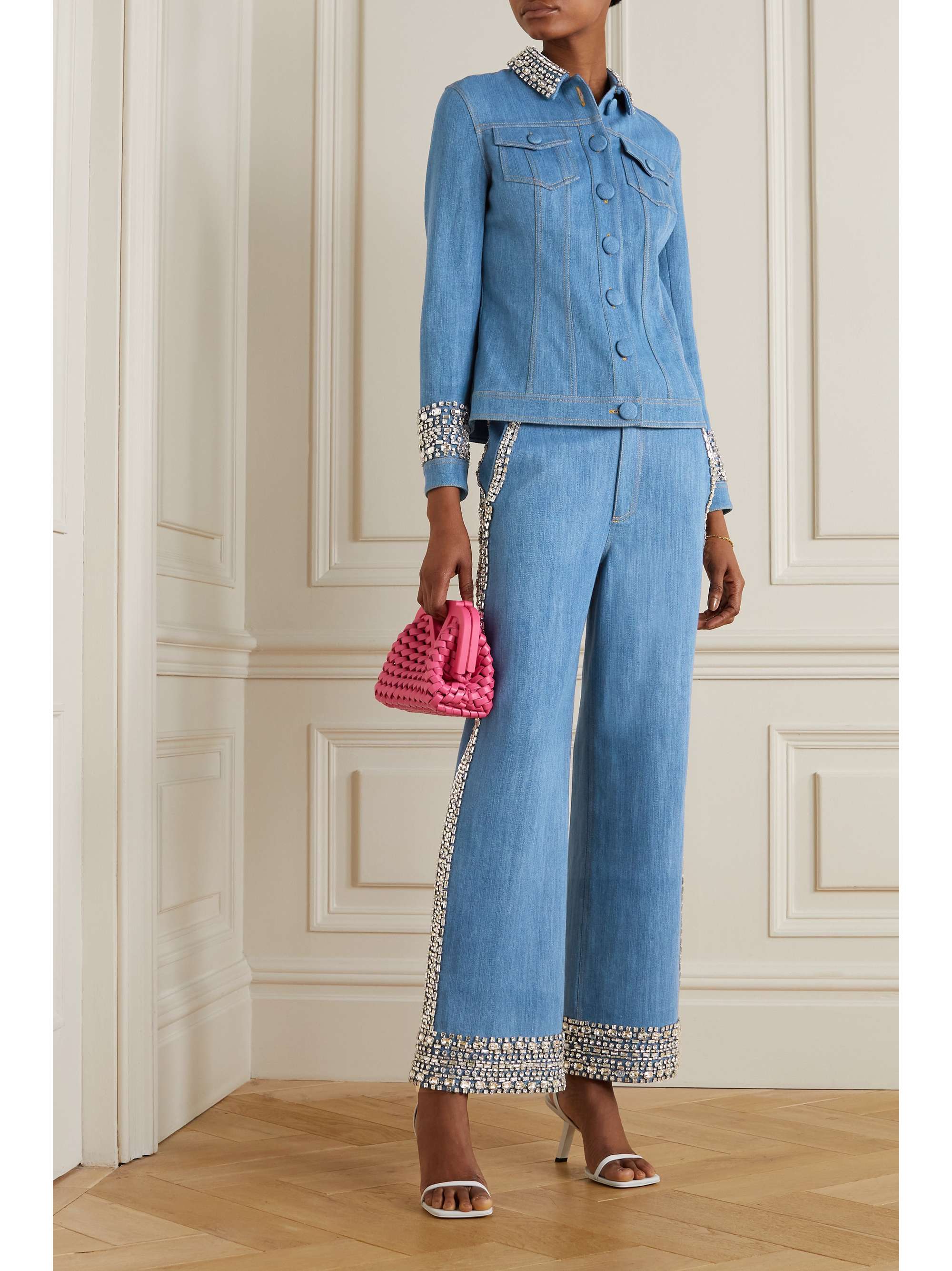 Light denim Dakota crystal-embellished denim straight-leg pants | HUISHAN  ZHANG | NET-A-PORTER
