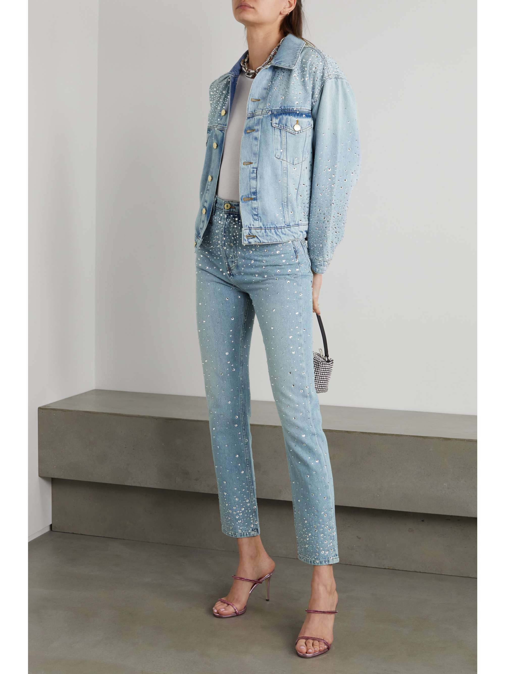 oversized embellished denim jacket