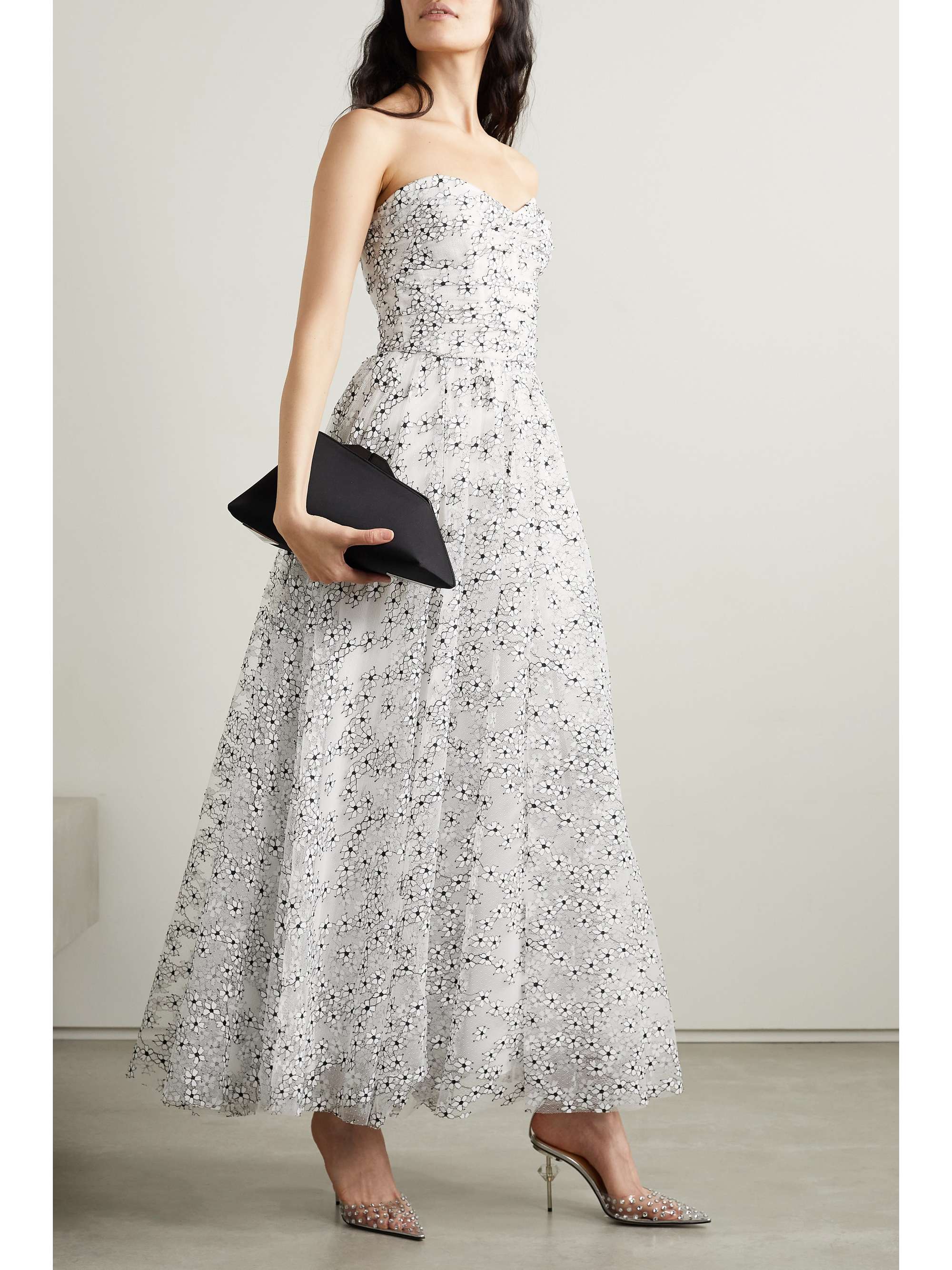 embroidered tulle midi dress