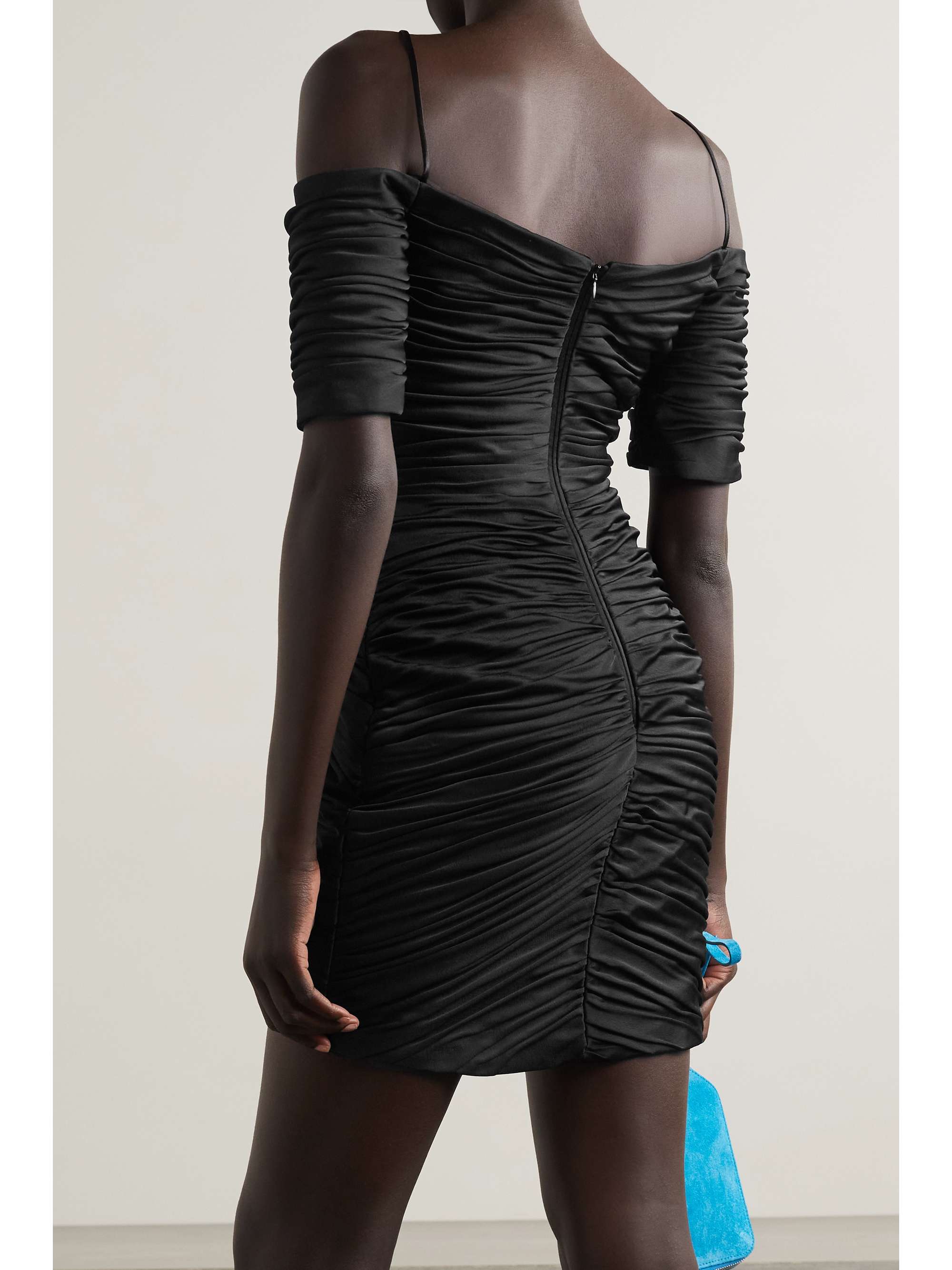 RASARIO Embellished ruched satin mini dress