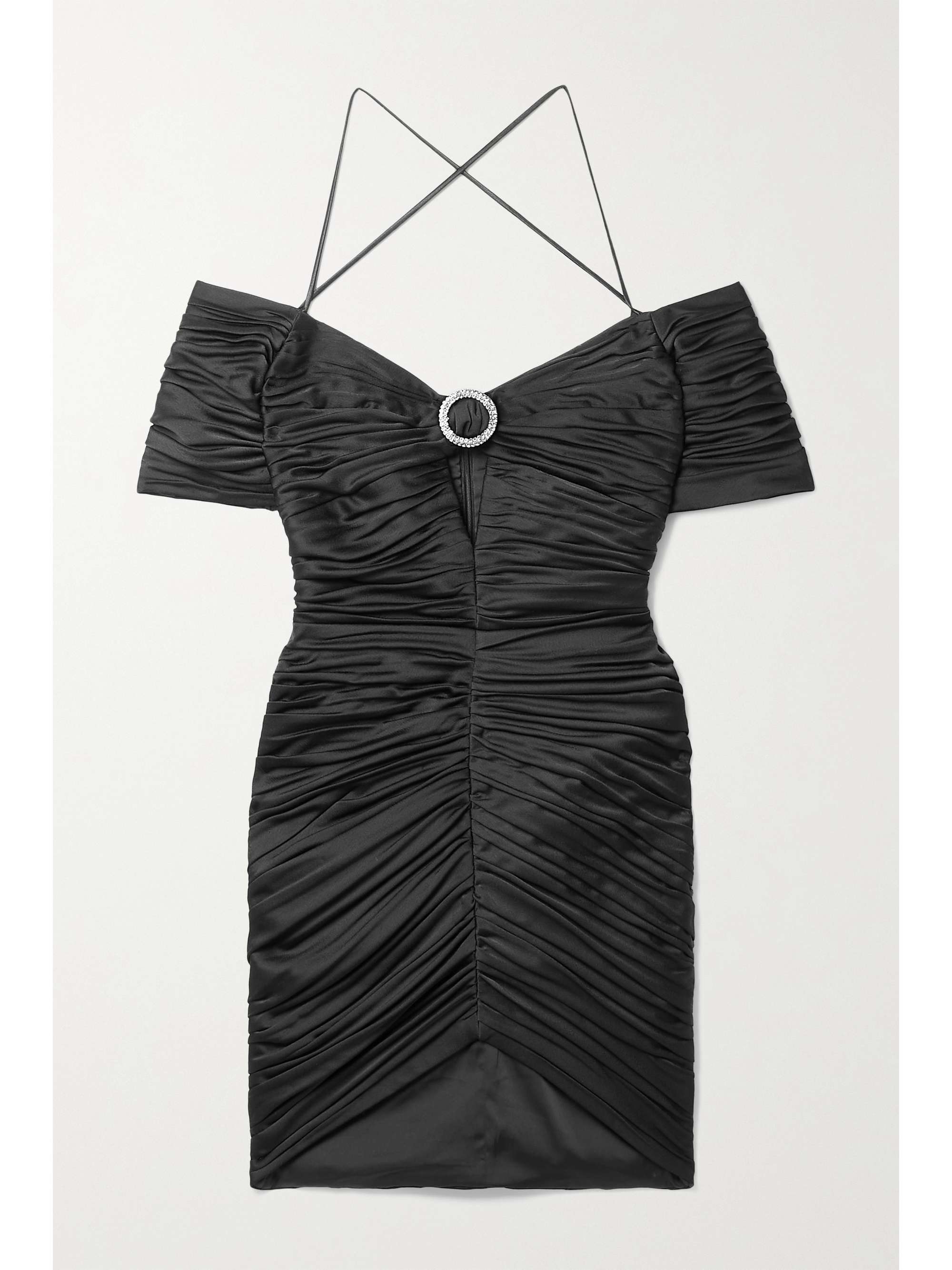 RASARIO Embellished ruched satin mini dress