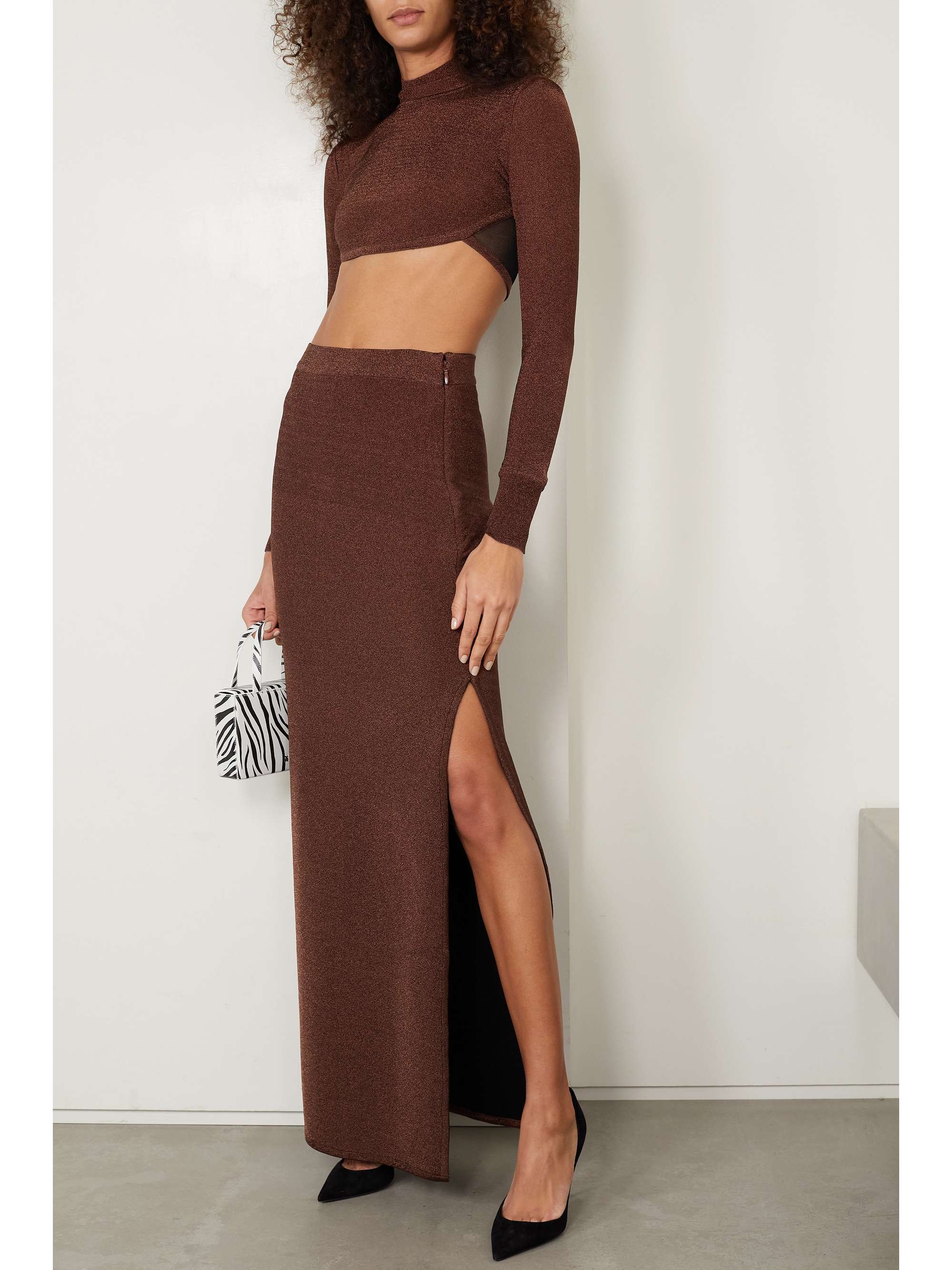 HERVÉ LÉGER Metallic recycled stretch-knit maxi skirt