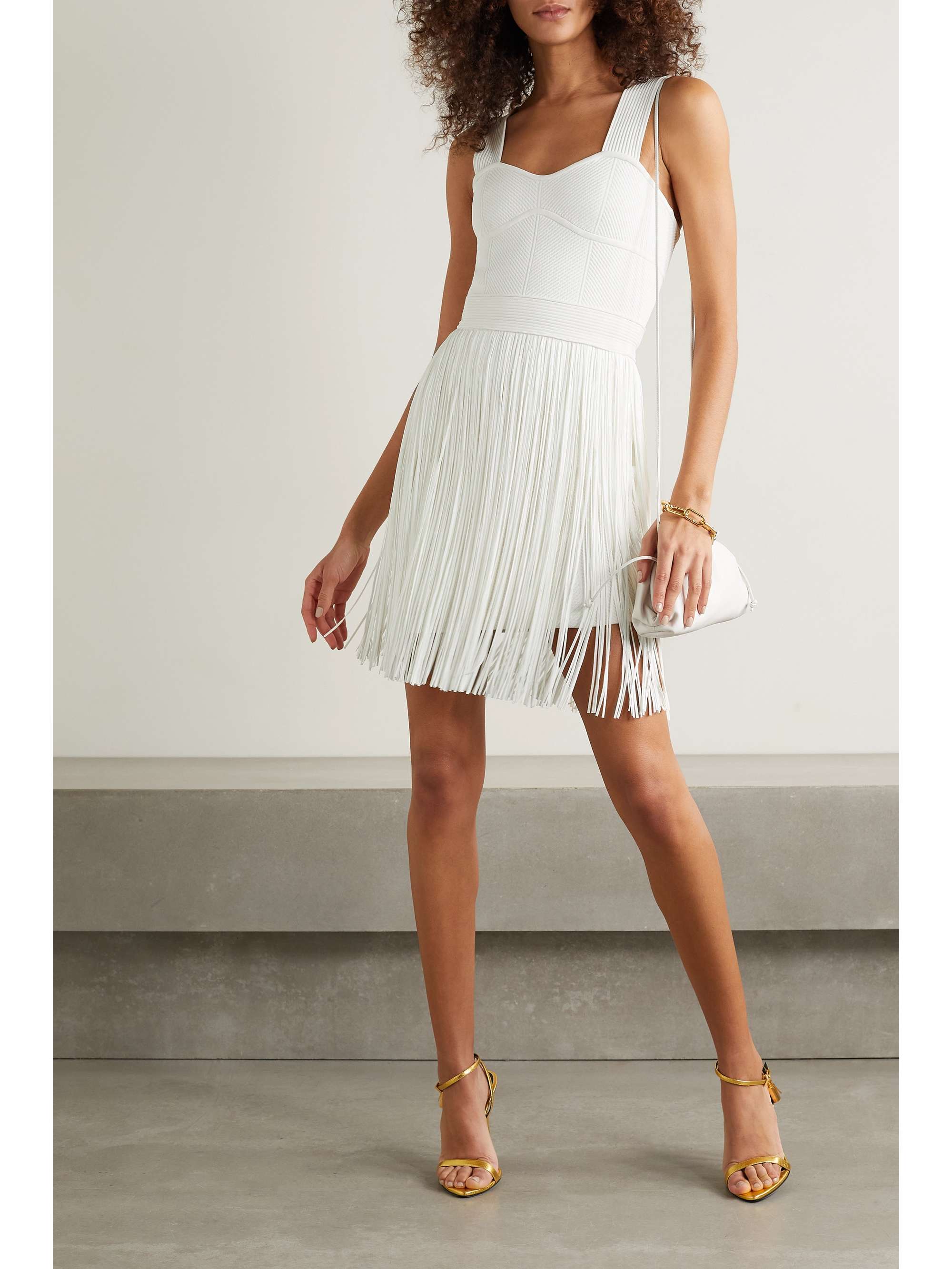 Fringed recycled bandage mini dress 