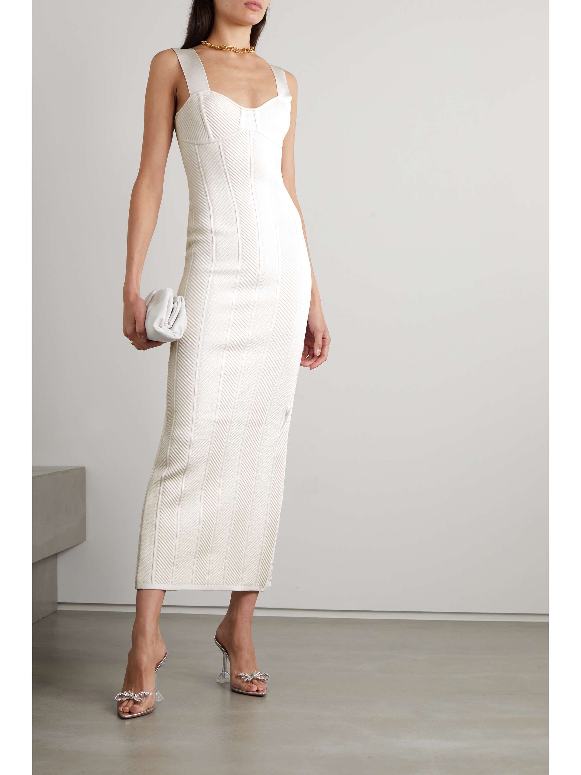 White Ottoman bandage midi dress ...