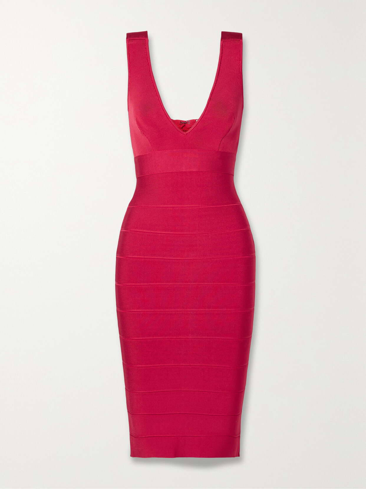 Herve Leger Deep V neck Recycled Icon Midi Dress In Lipstick Red ModeSens