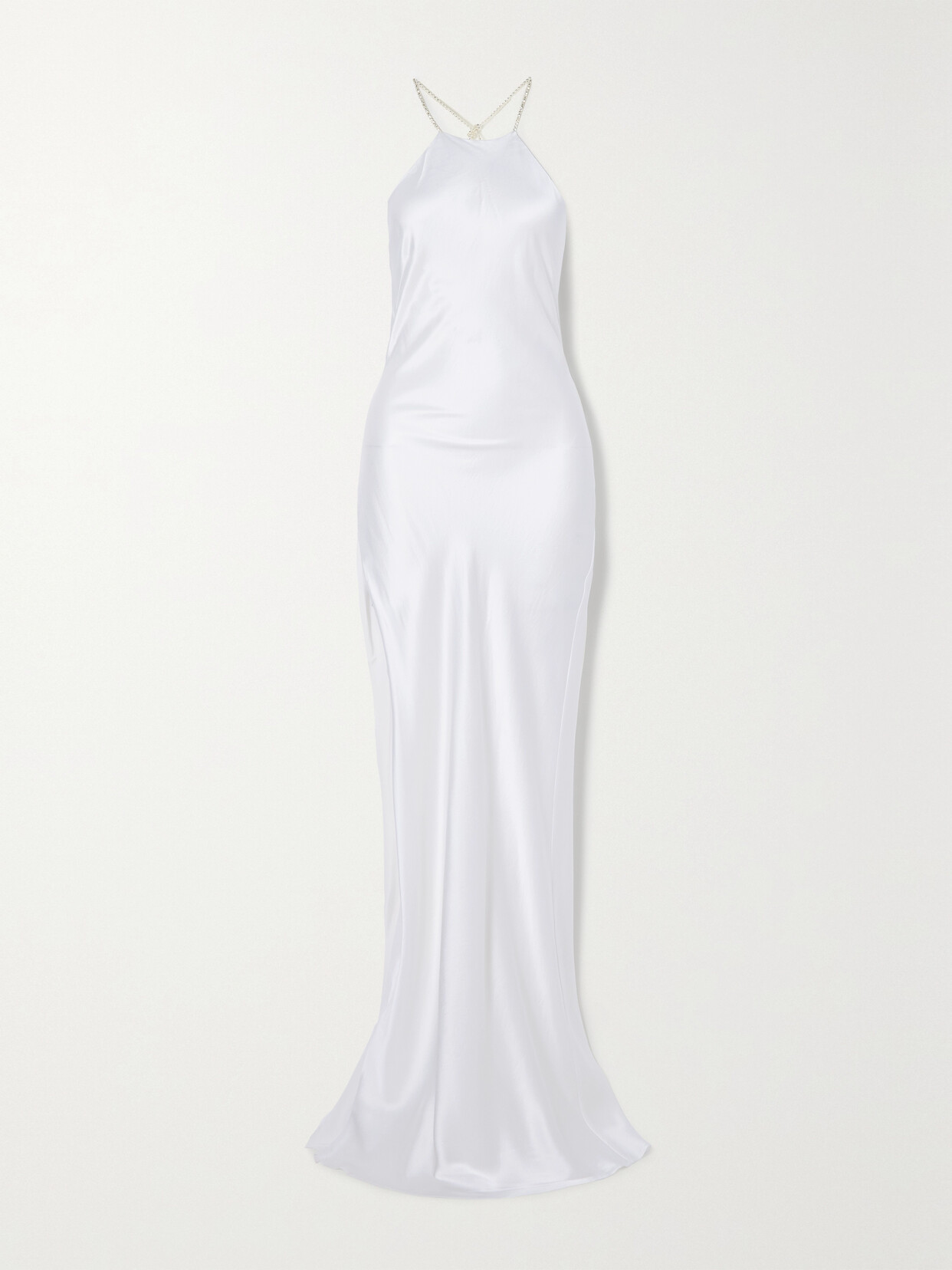Michael Lo Sordo Charlie Crystal-embellished Silk-satin Halterneck Gown - White